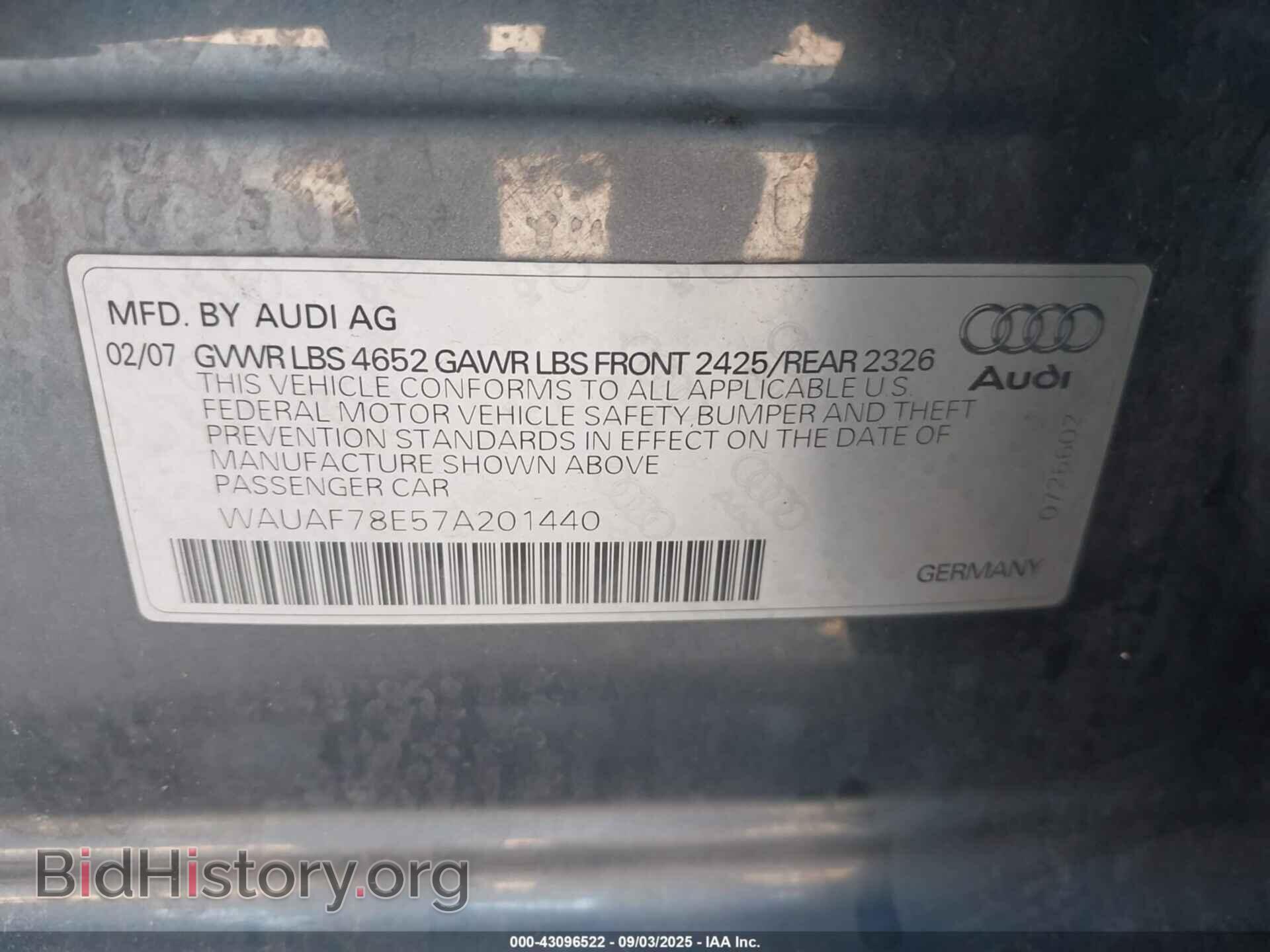 2007 AUDI A4 - VIN: WAUAF78E57A201440 - Фото 9