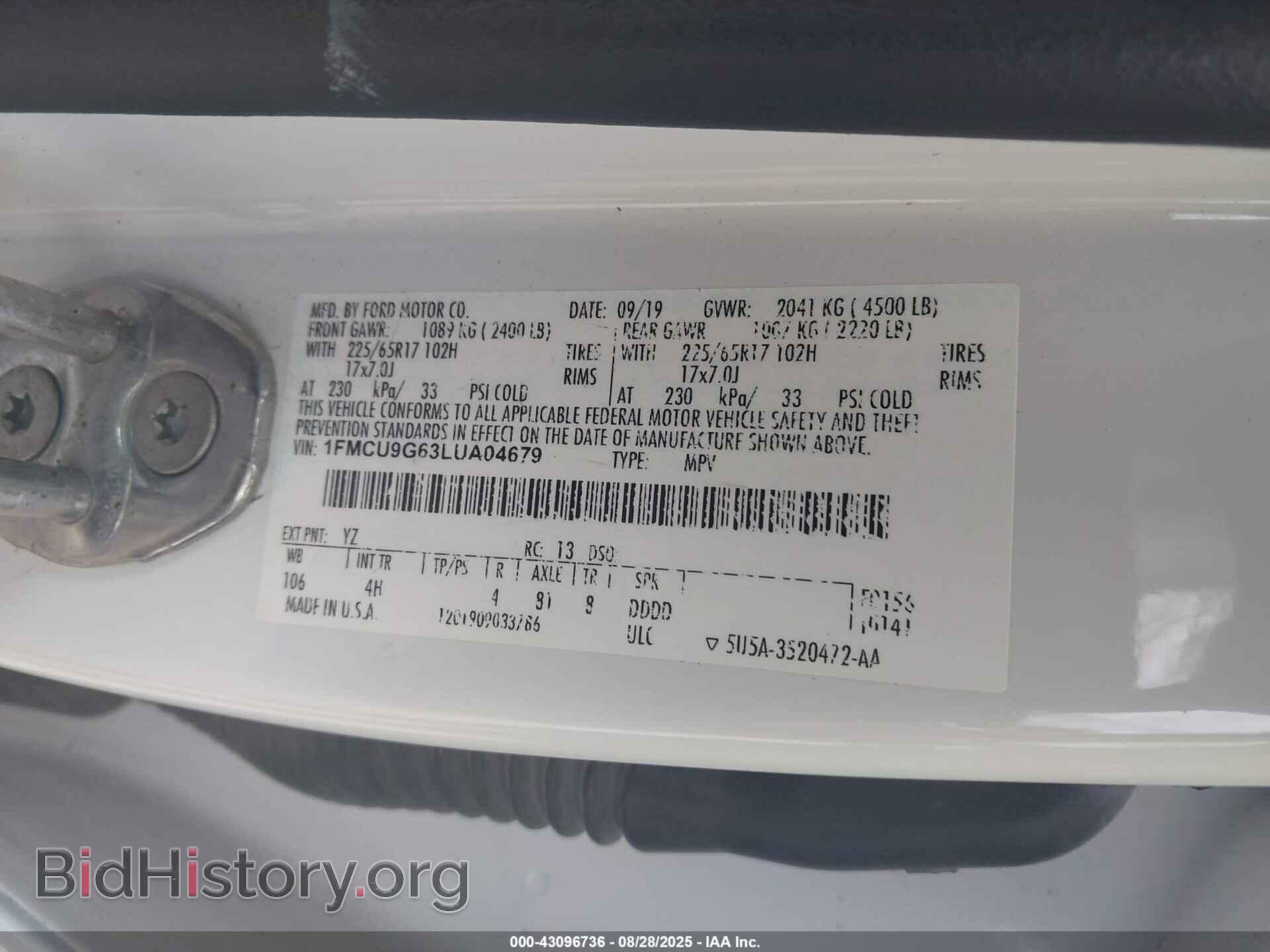 2020 FORD ESCAPE - VIN: 1FMCU9G63LUA04679 - Photo 9