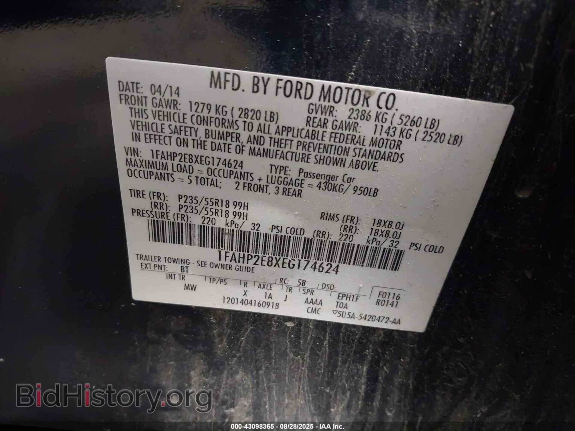 2014 FORD TAURUS - VIN: 1FAHP2E8XEG174624 - Фото 9