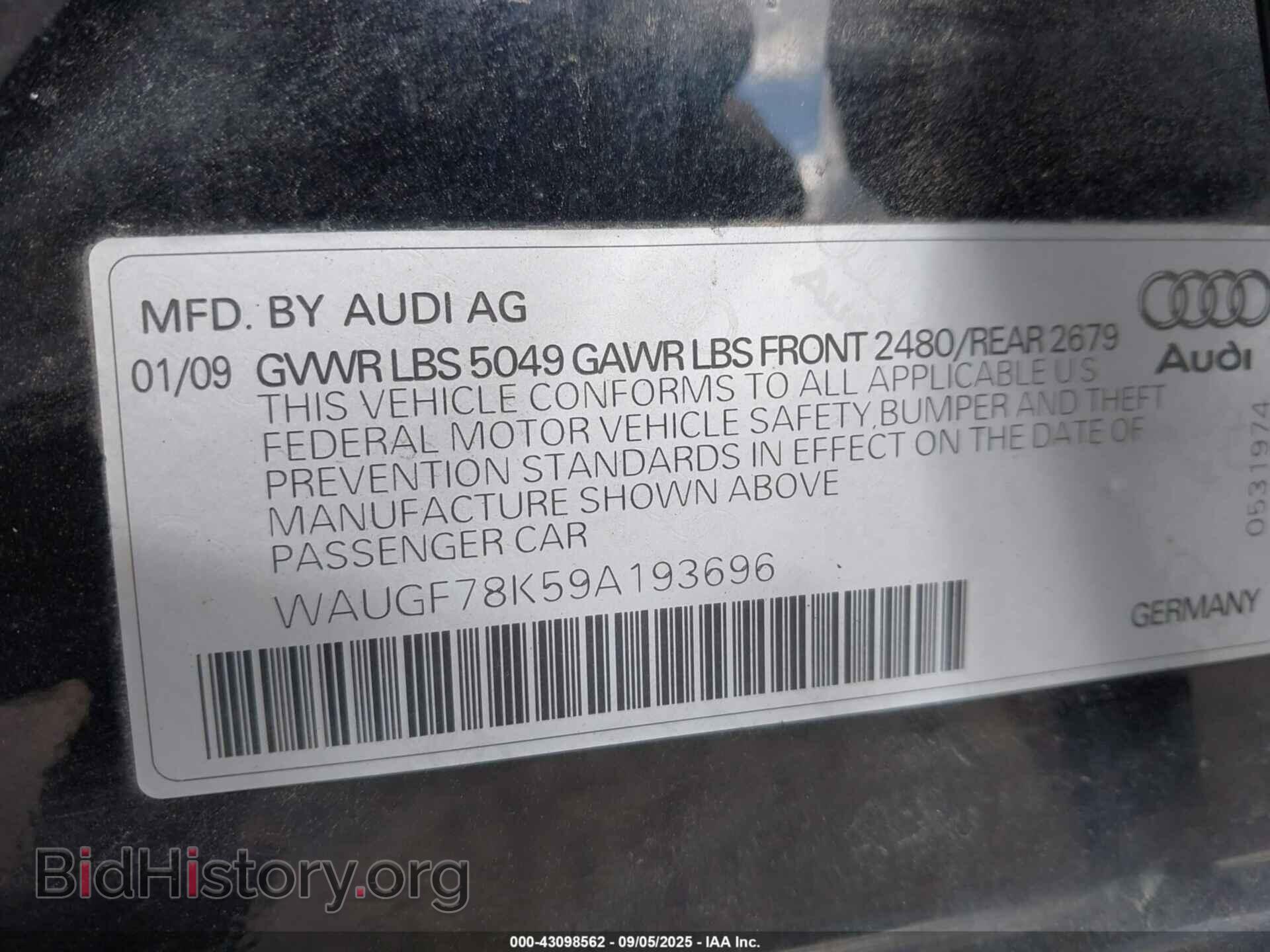 2009 AUDI A4 - VIN: WAUGF78K59A193696 - Фото 9