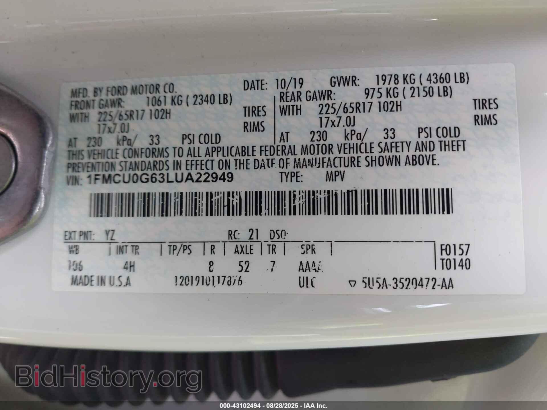 2020 FORD ESCAPE - VIN: 1FMCU0G63LUA22949 - Photo 9