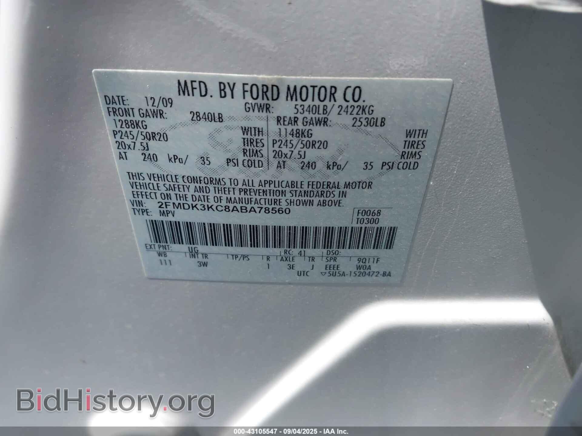 2010 FORD EDGE - VIN: 2FMDK3KC8ABA78560 - Фото 9