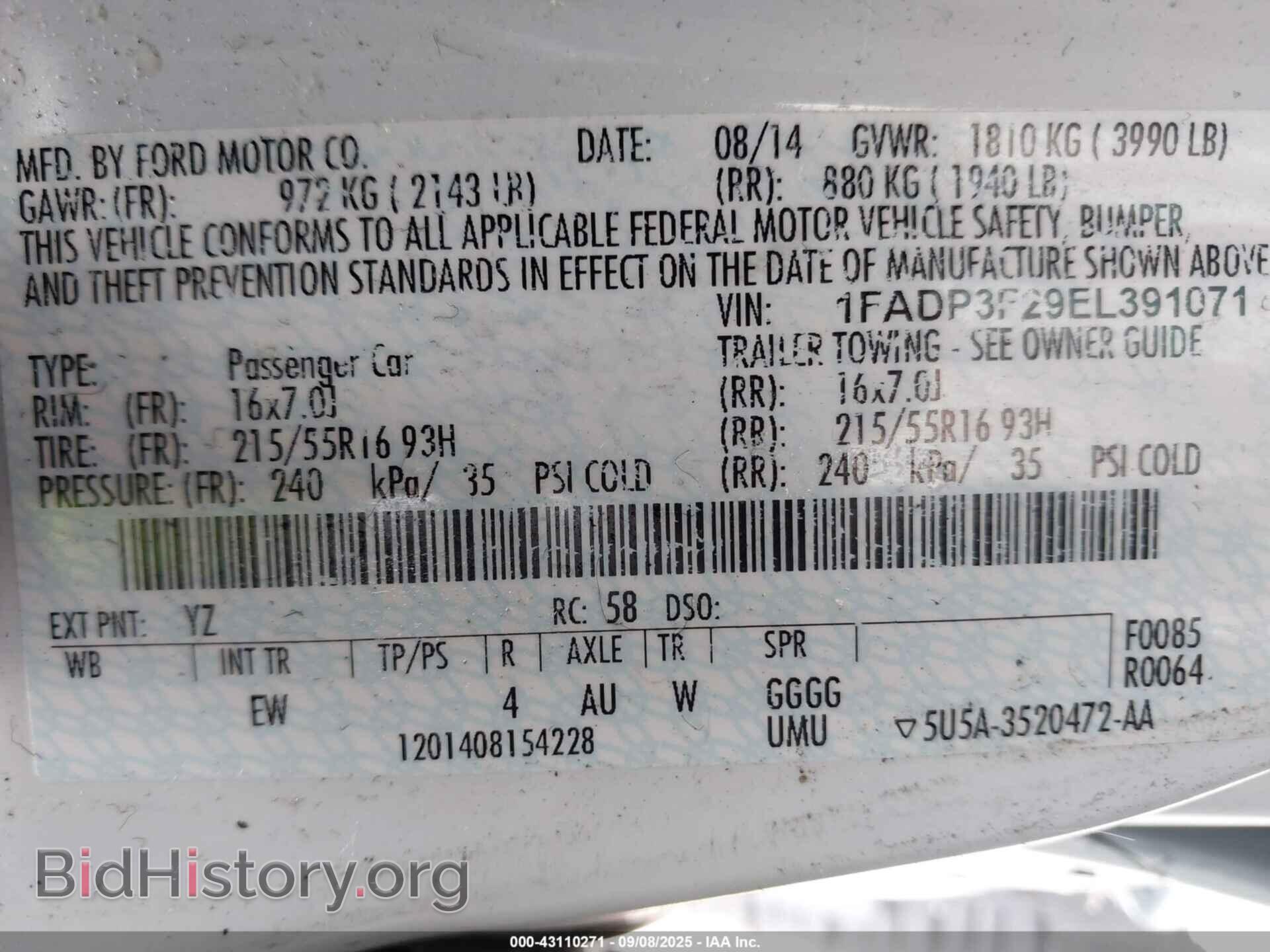 2014 FORD FOCUS - VIN: 1FADP3F29EL391071 - Фото 9
