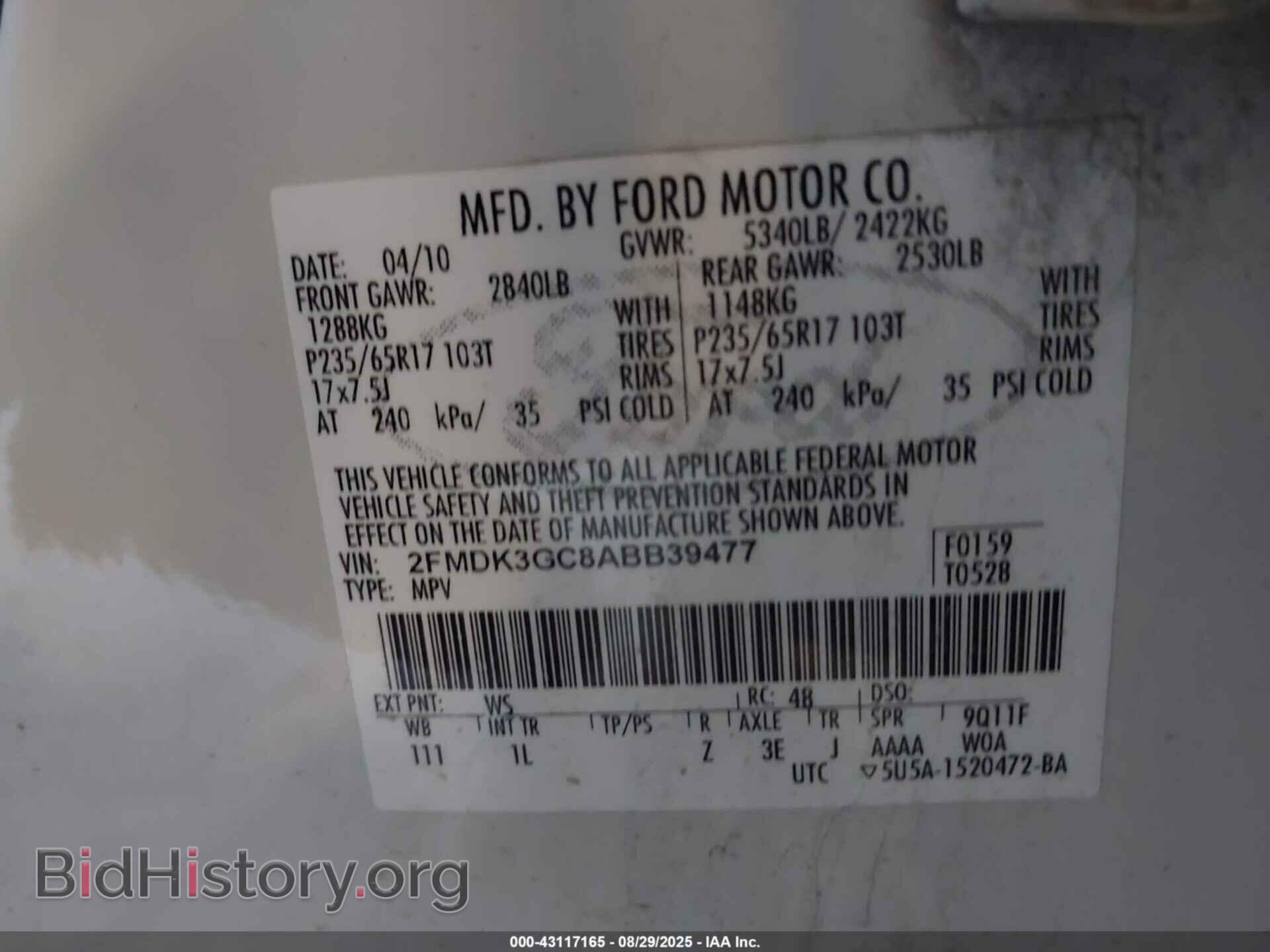 2010 FORD EDGE - VIN: 2FMDK3GC8ABB39477 - Фото 9