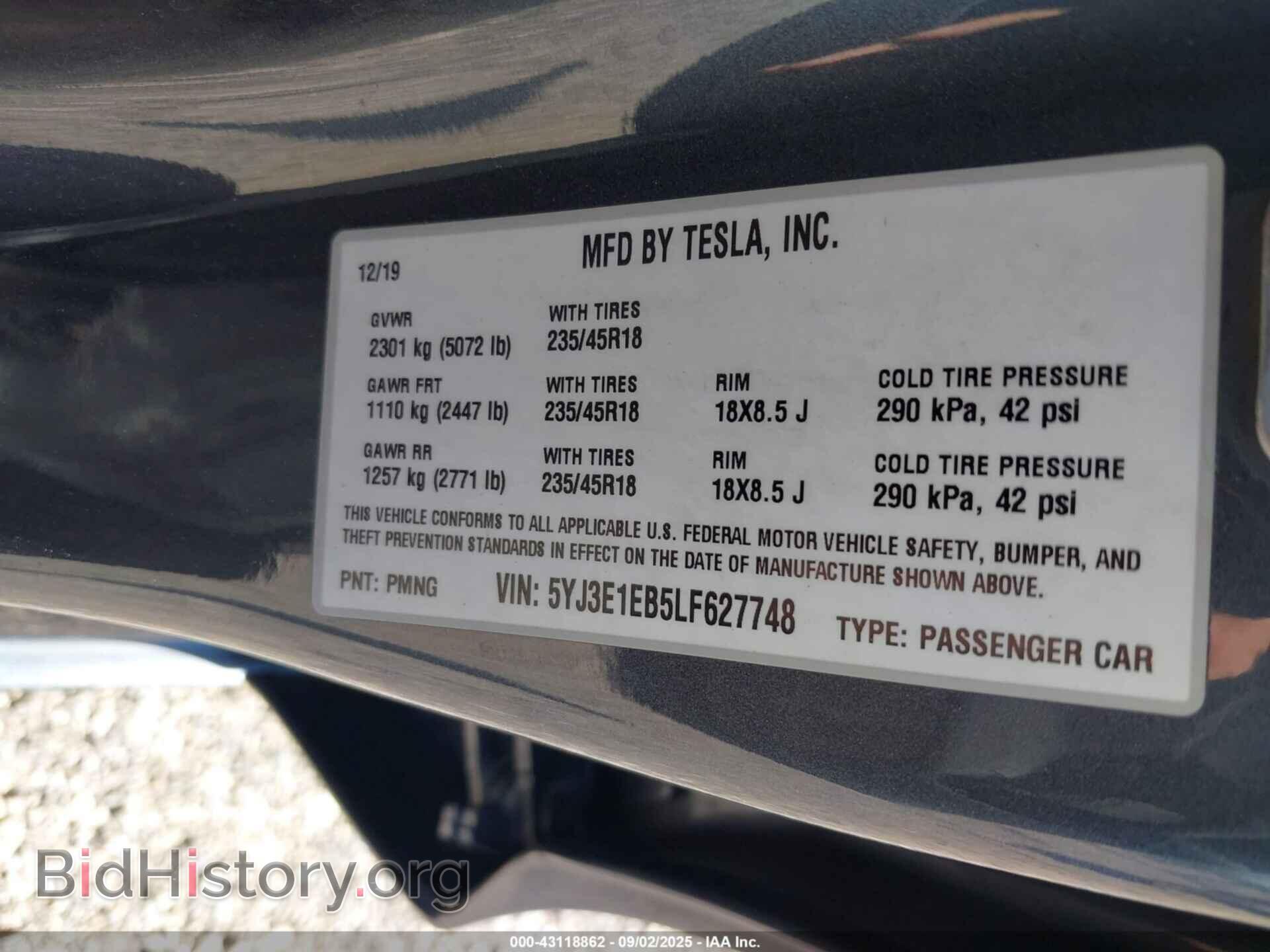 2020 TESLA MODEL 3 - VIN: 5YJ3E1EB5LF627748 - Фото 9