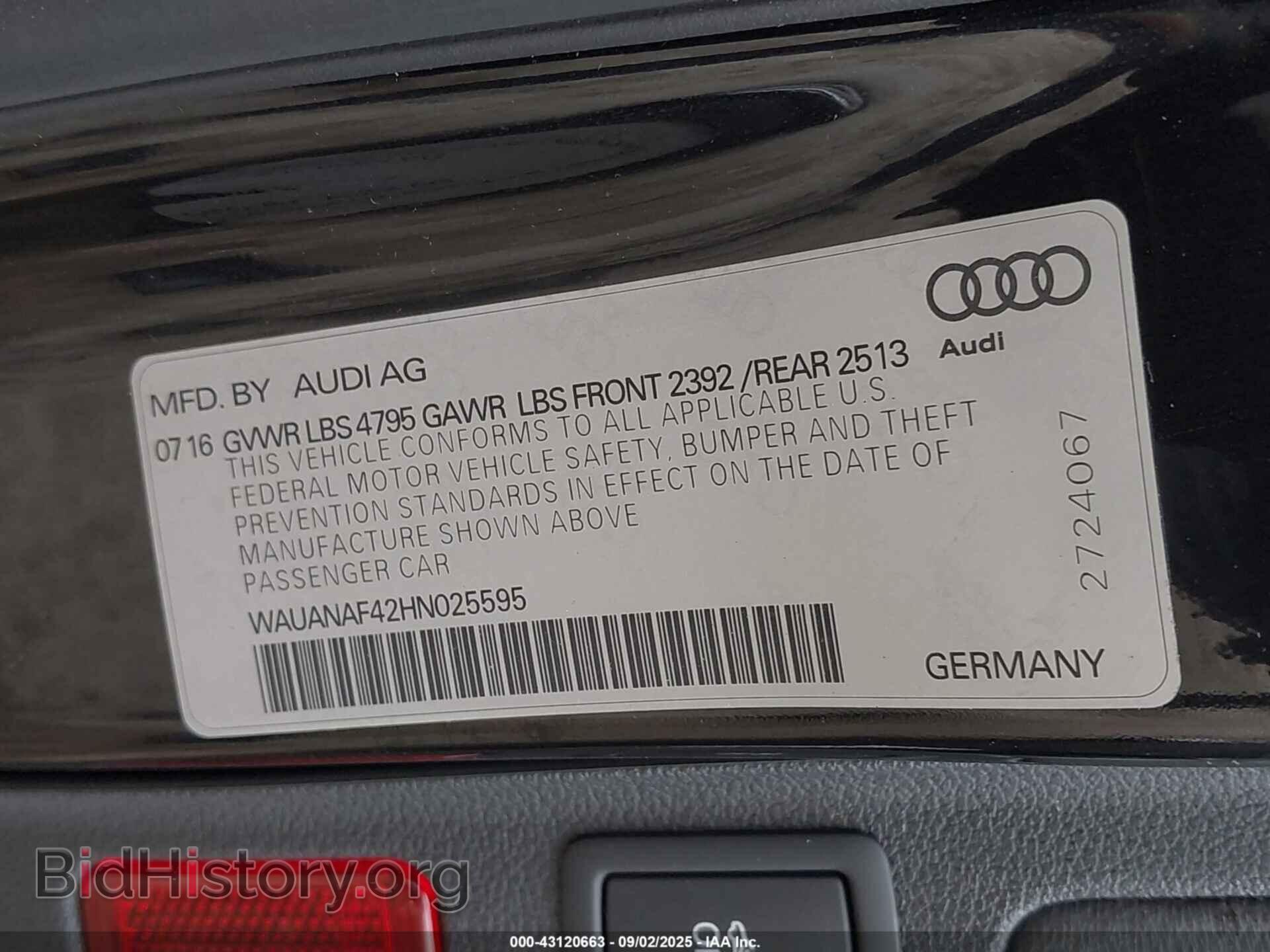 2017 AUDI A4 - VIN: WAUANAF42HN025595 - Фото 9
