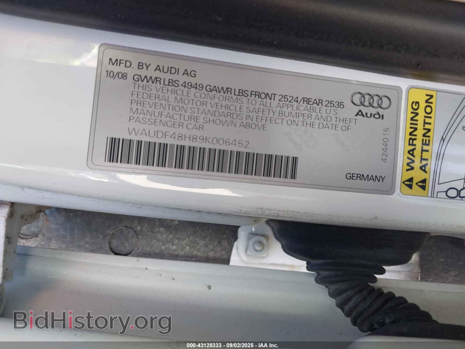 2009 AUDI A4 - VIN: WAUDF48H89K006452 - Фото 9