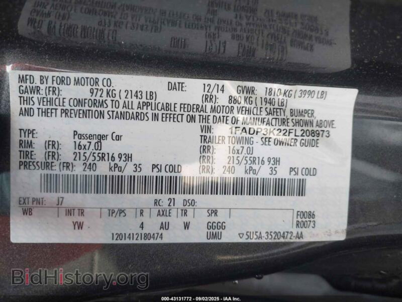 2015 Ford FOCUS (VIN 1FADP3K22FL208973) — фото 9 из 11