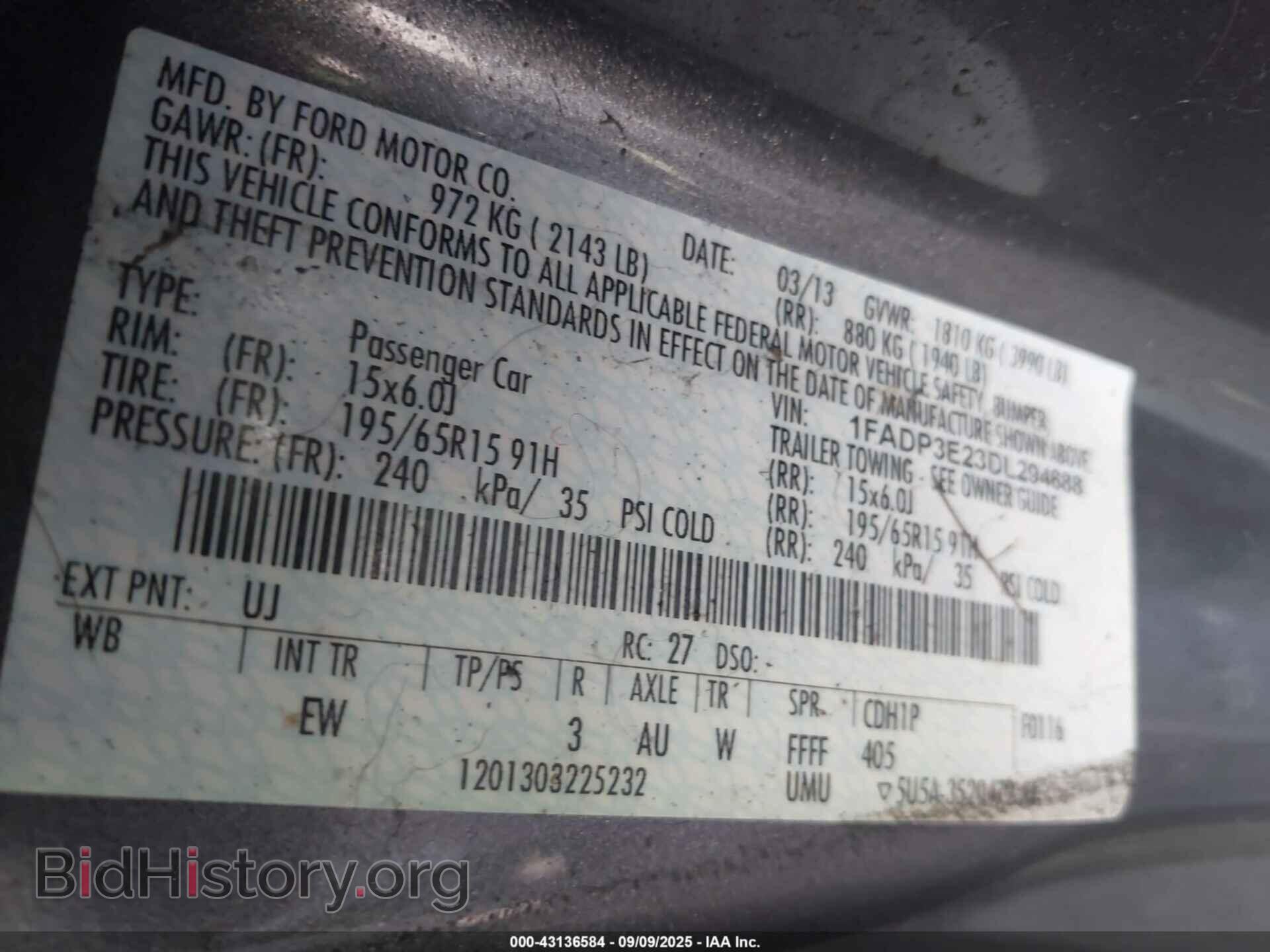 2013 FORD FOCUS - VIN: 1FADP3E23DL294688 - Фото 9