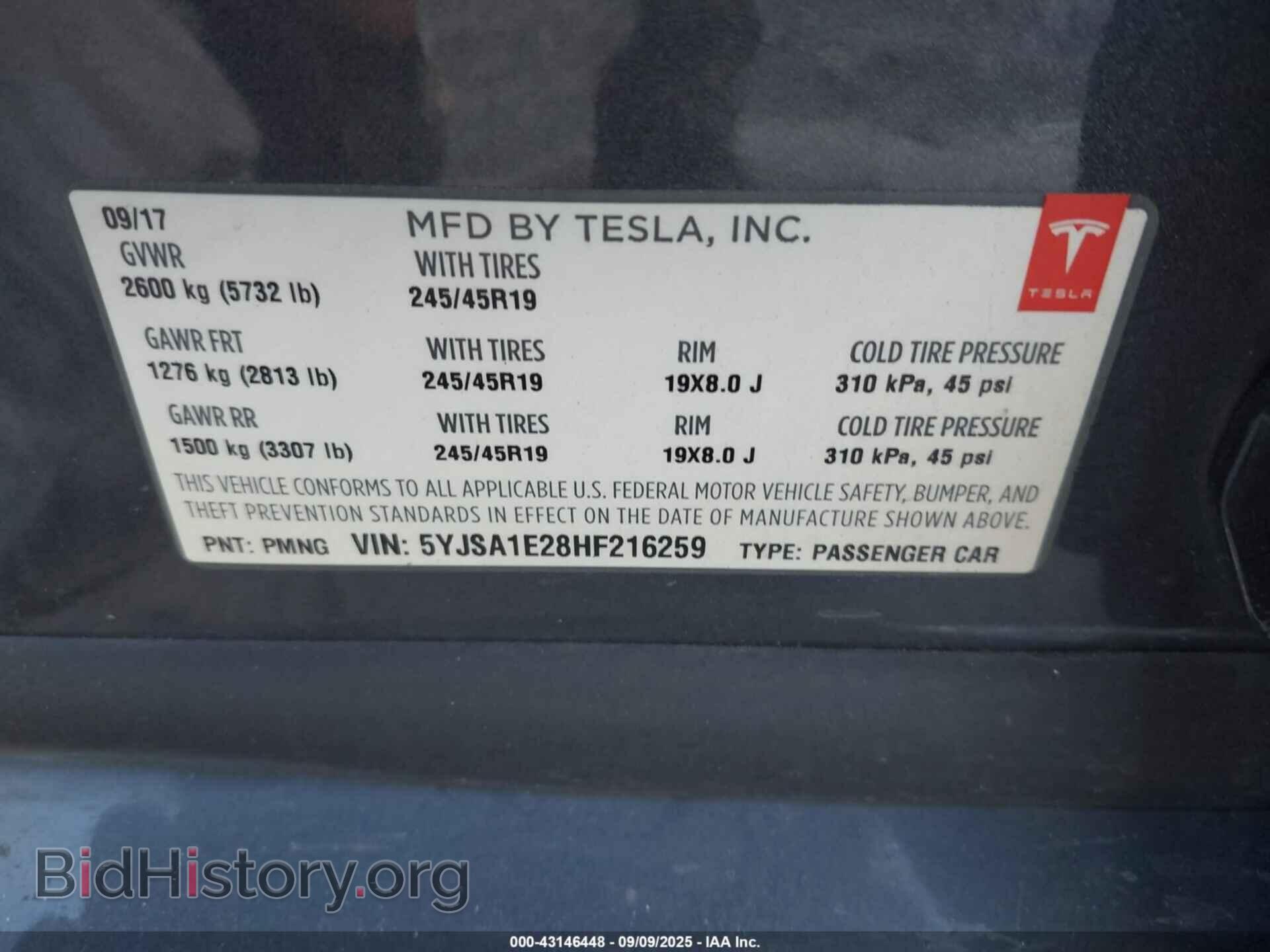 2017 TESLA MODEL S - VIN: 5YJSA1E28HF216259 - Photo 9