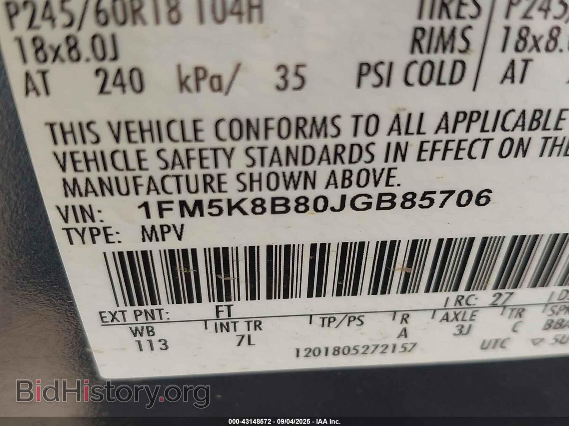 2018 FORD EXPLORER - VIN: 1FM5K8B80JGB85706 - Photo 9