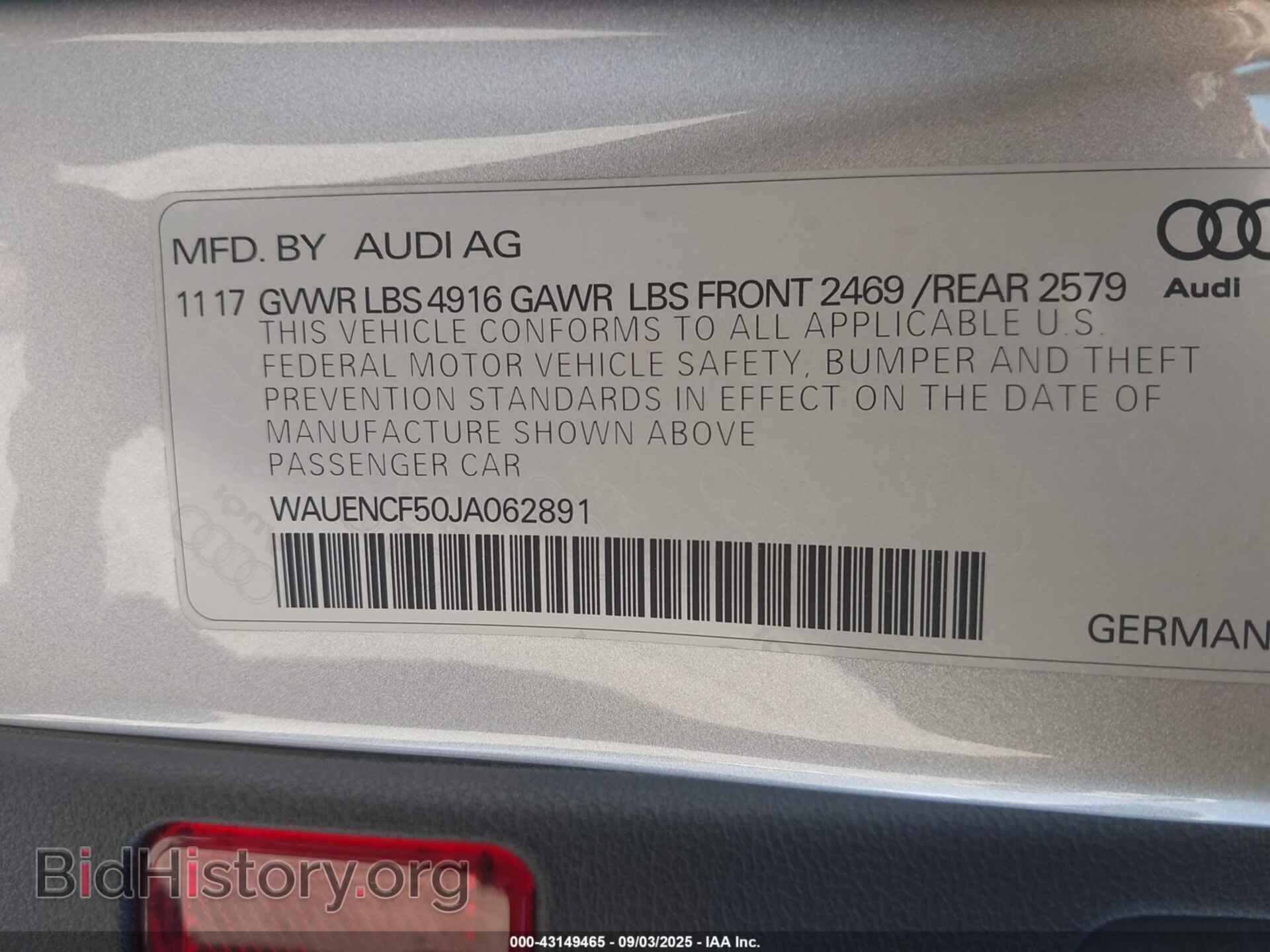 2018 AUDI A5 - VIN: WAUENCF50JA062891 - Фото 9