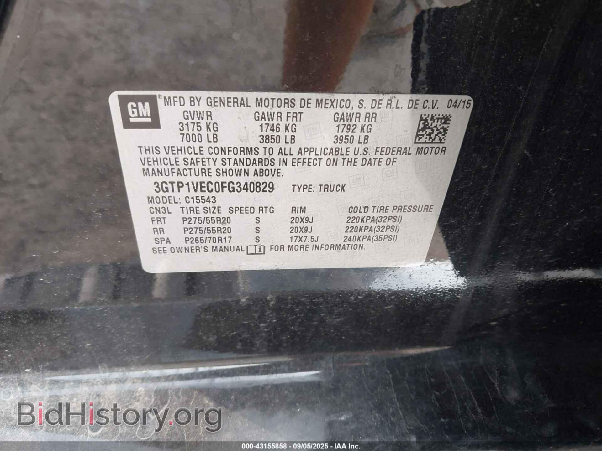 2015 GMC SIERRA 1500 - VIN: 3GTP1VEC0FG340829 - Фото 9