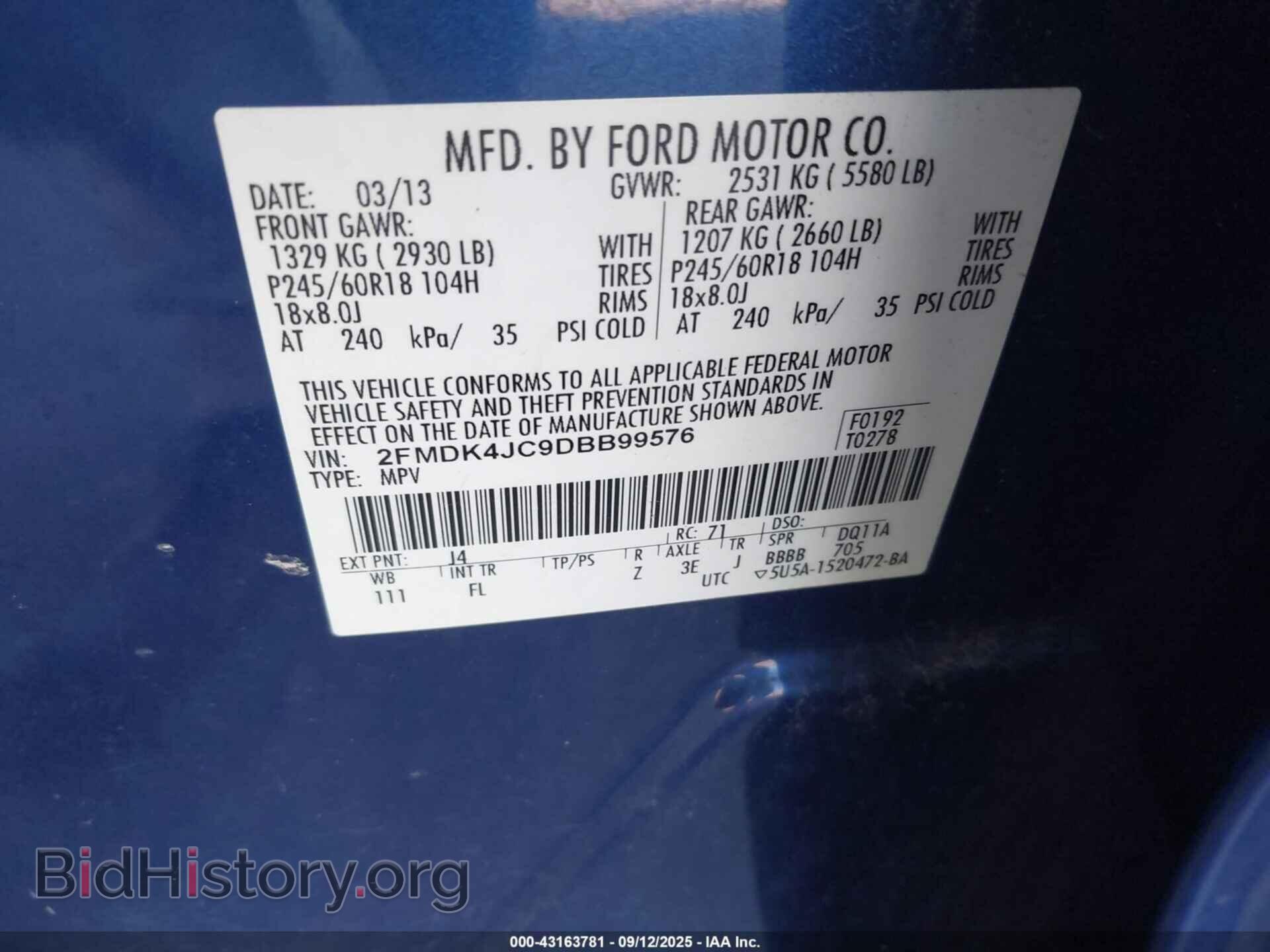 2013 FORD EDGE - VIN: 2FMDK4JC9DBB99576 - Фото 9