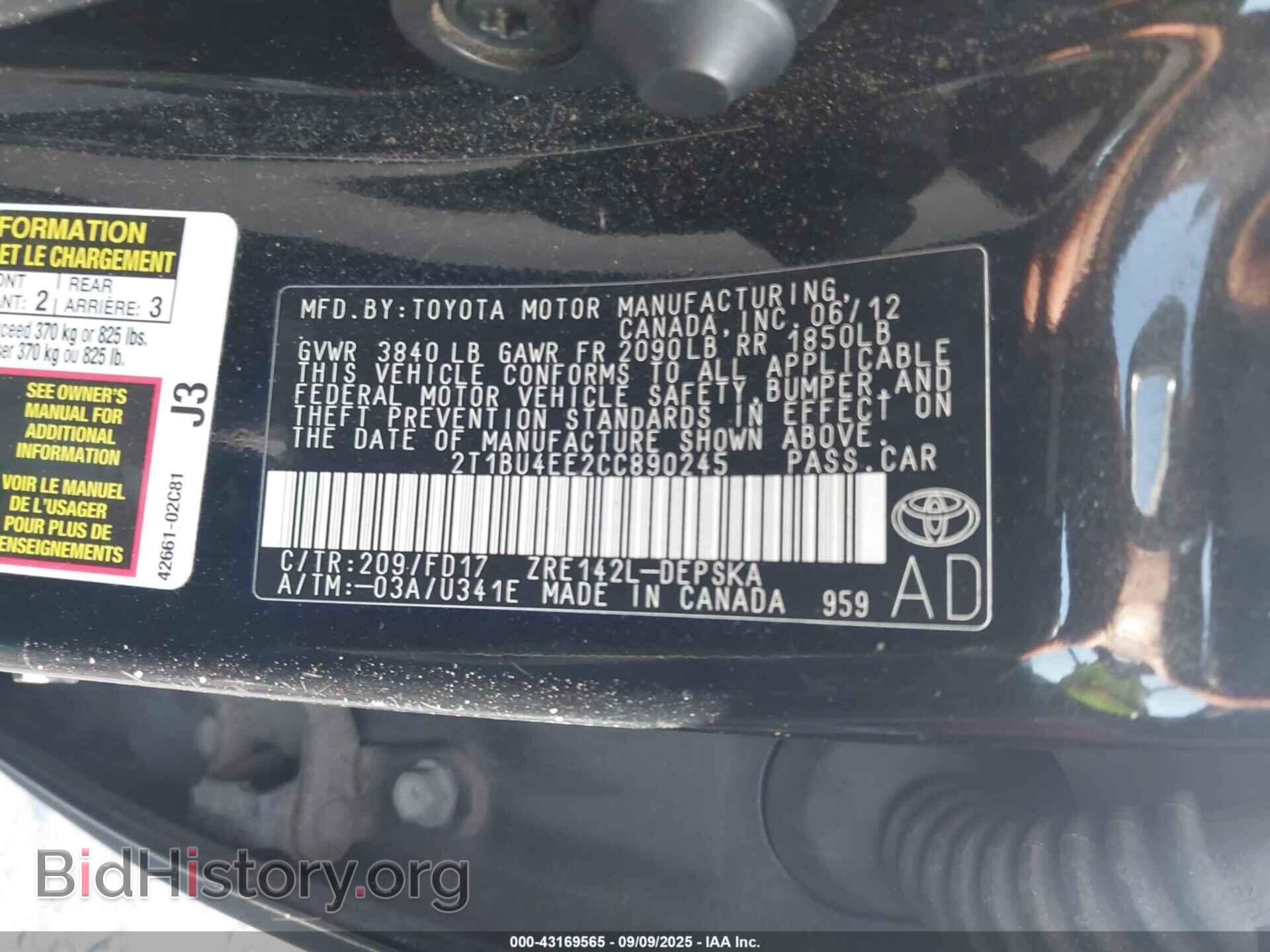 2012 TOYOTA COROLLA - VIN: 2T1BU4EE2CC890245 - Фото 9