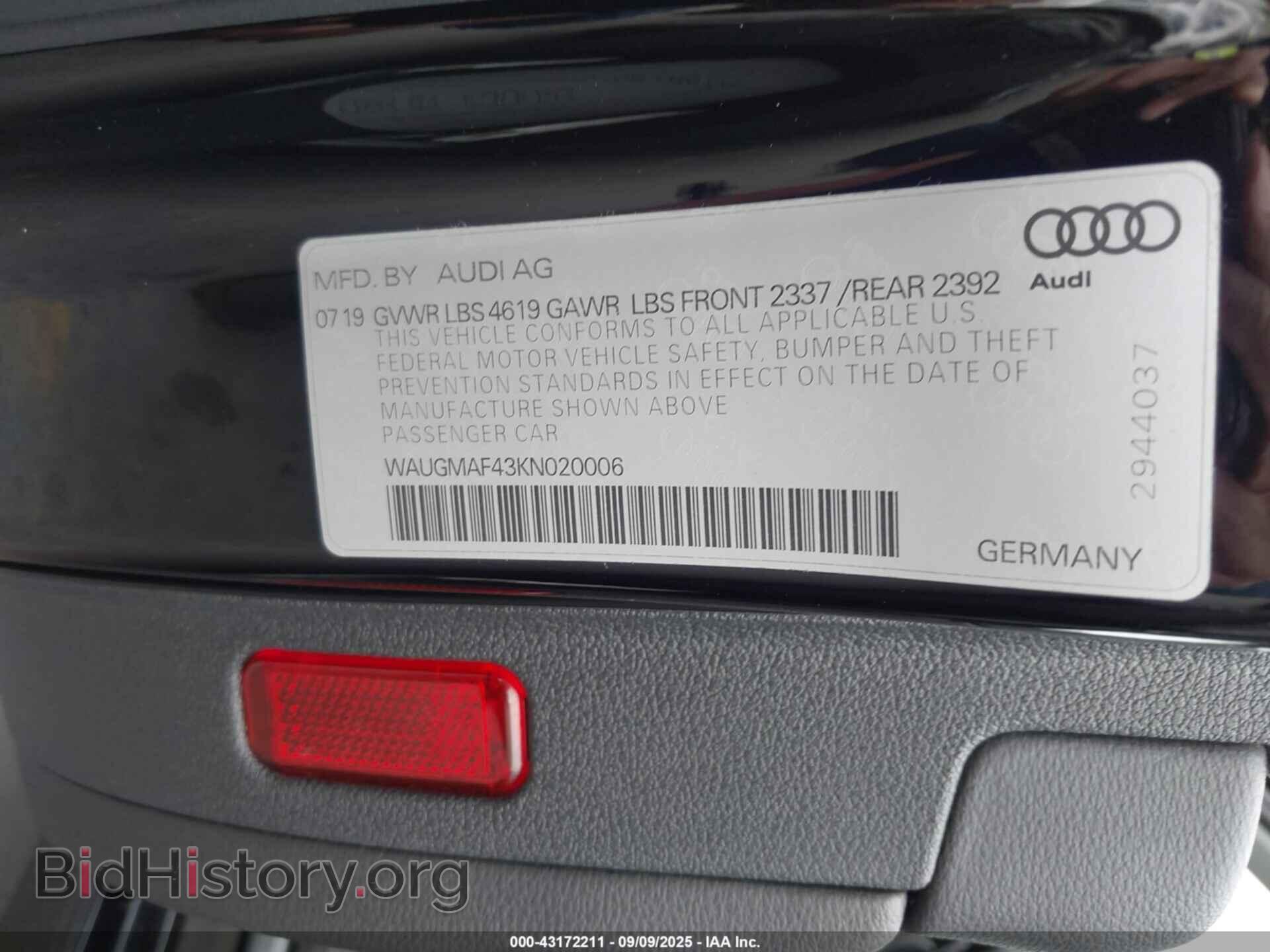 2019 AUDI A4 - VIN: WAUGMAF43KN020006 - Фото 9