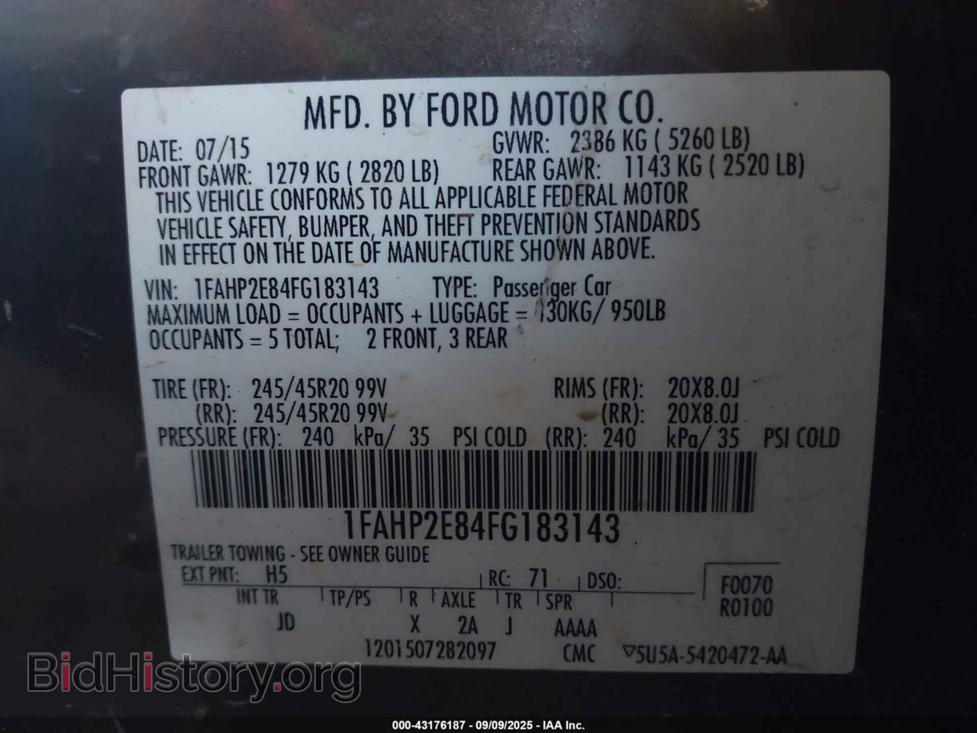 2015 FORD TAURUS - VIN: 1FAHP2E84FG183143 - Фото 9