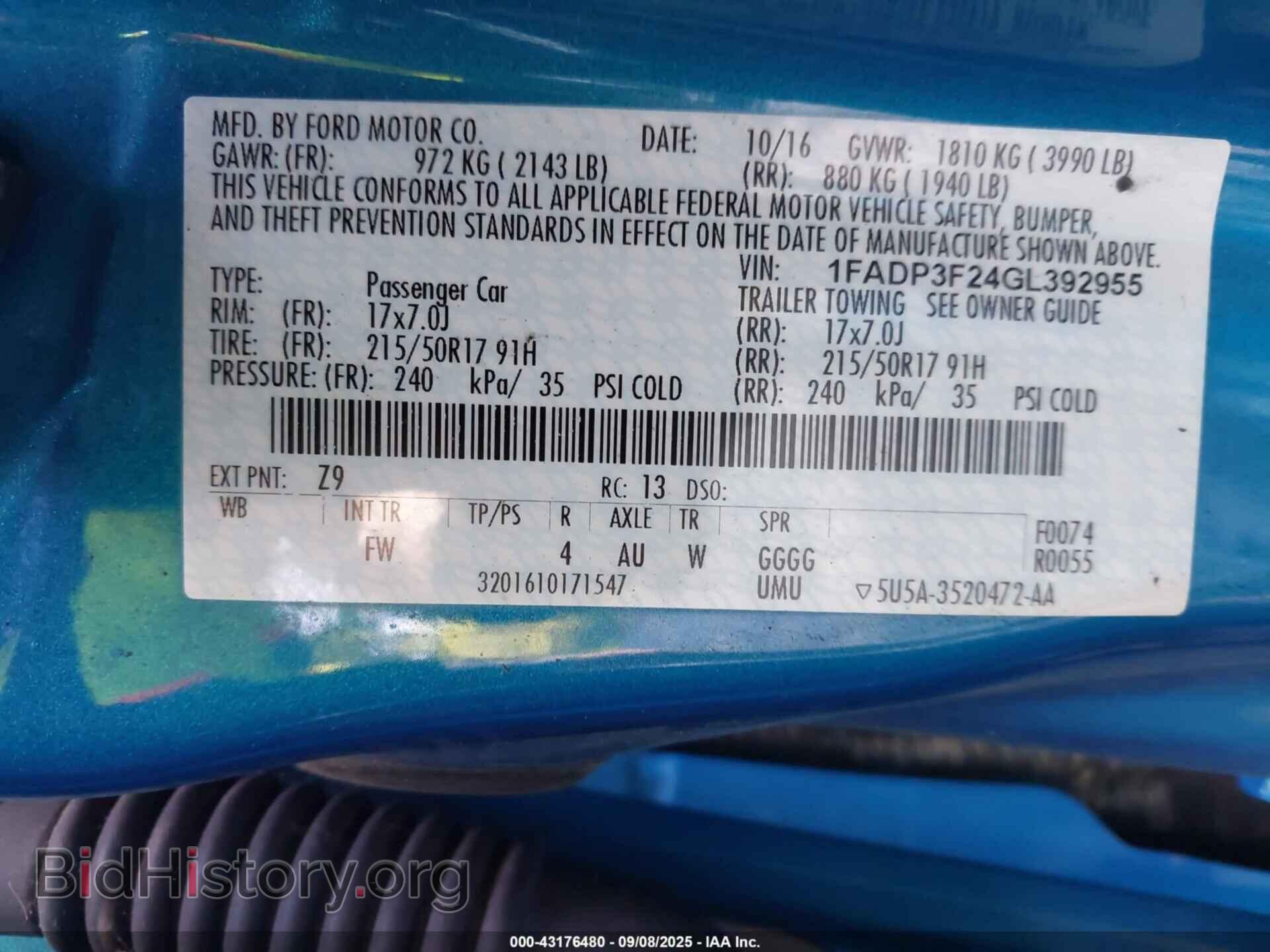 2016 FORD FOCUS - VIN: 1FADP3F24GL392955 - Фото 9