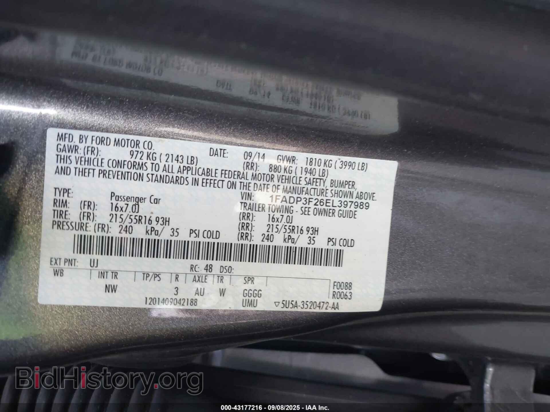 2014 FORD FOCUS - VIN: 1FADP3F26EL397989 - Фото 9