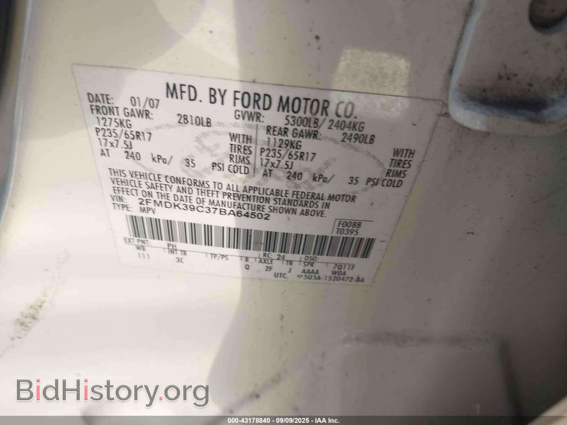 2007 FORD EDGE - VIN: 2FMDK39C37BA64502 - Photo 9