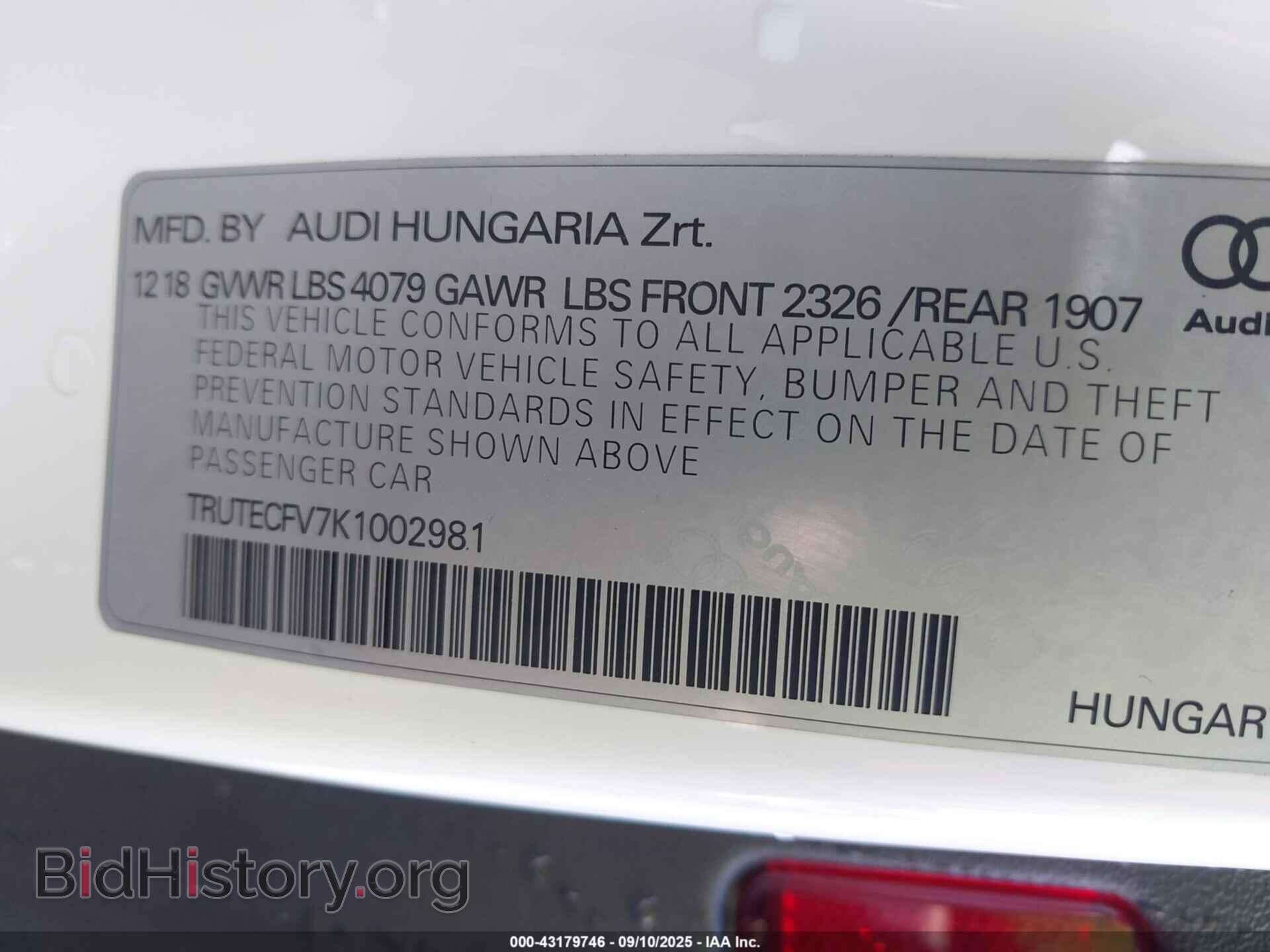 2019 AUDI TT - VIN: TRUTECFV7K1002981 - Фото 9