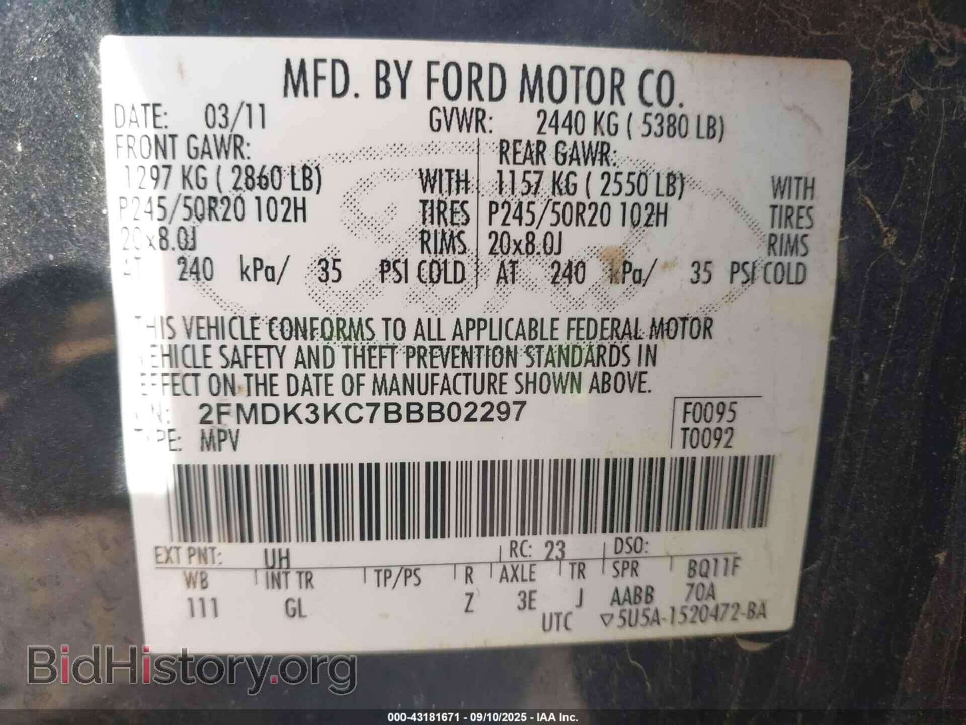 2011 FORD EDGE - VIN: 2FMDK3KC7BBB02297 - Фото 9