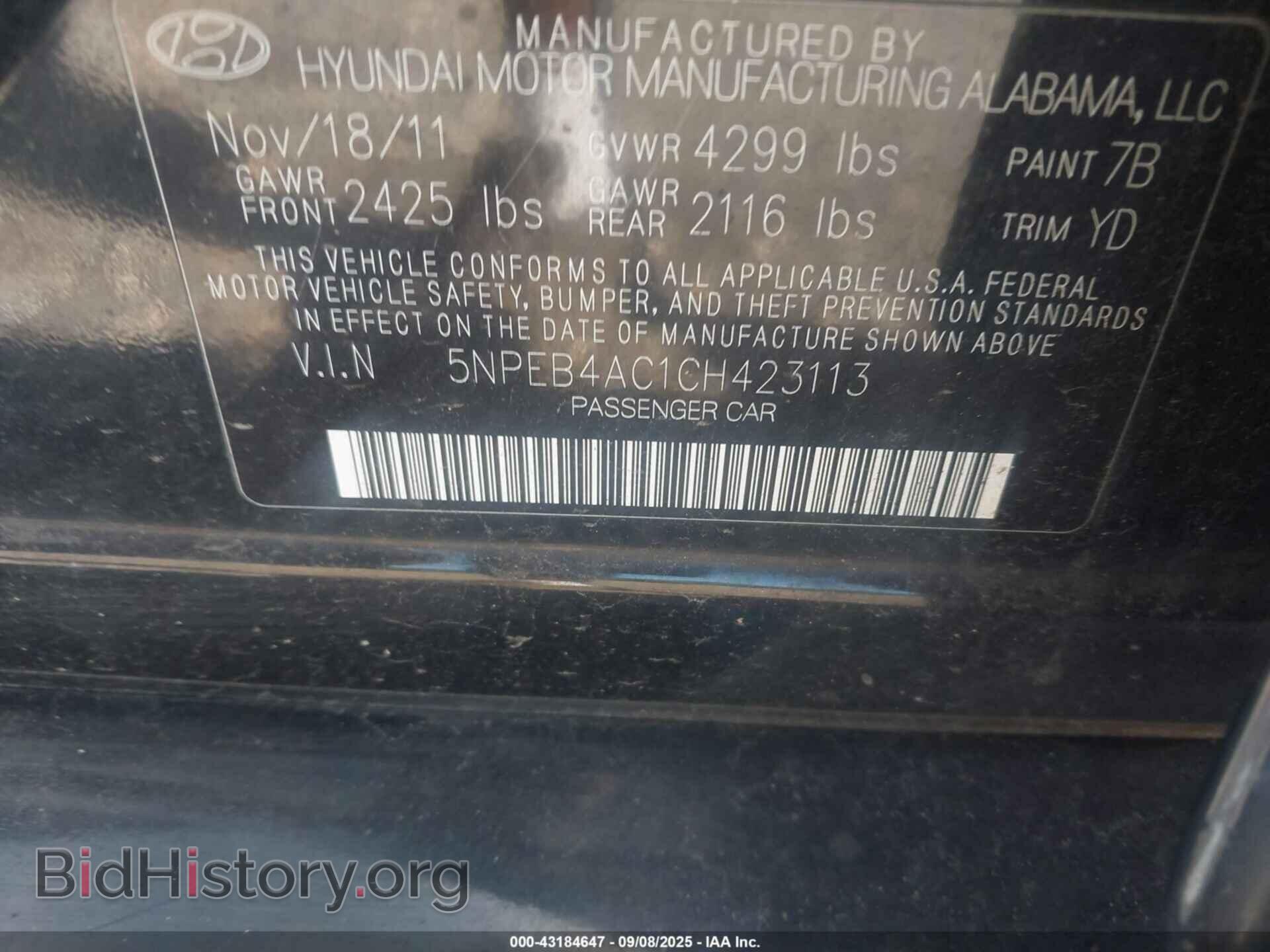 2012 HYUNDAI SONATA - VIN: 5NPEB4AC1CH423113 - Фото 9