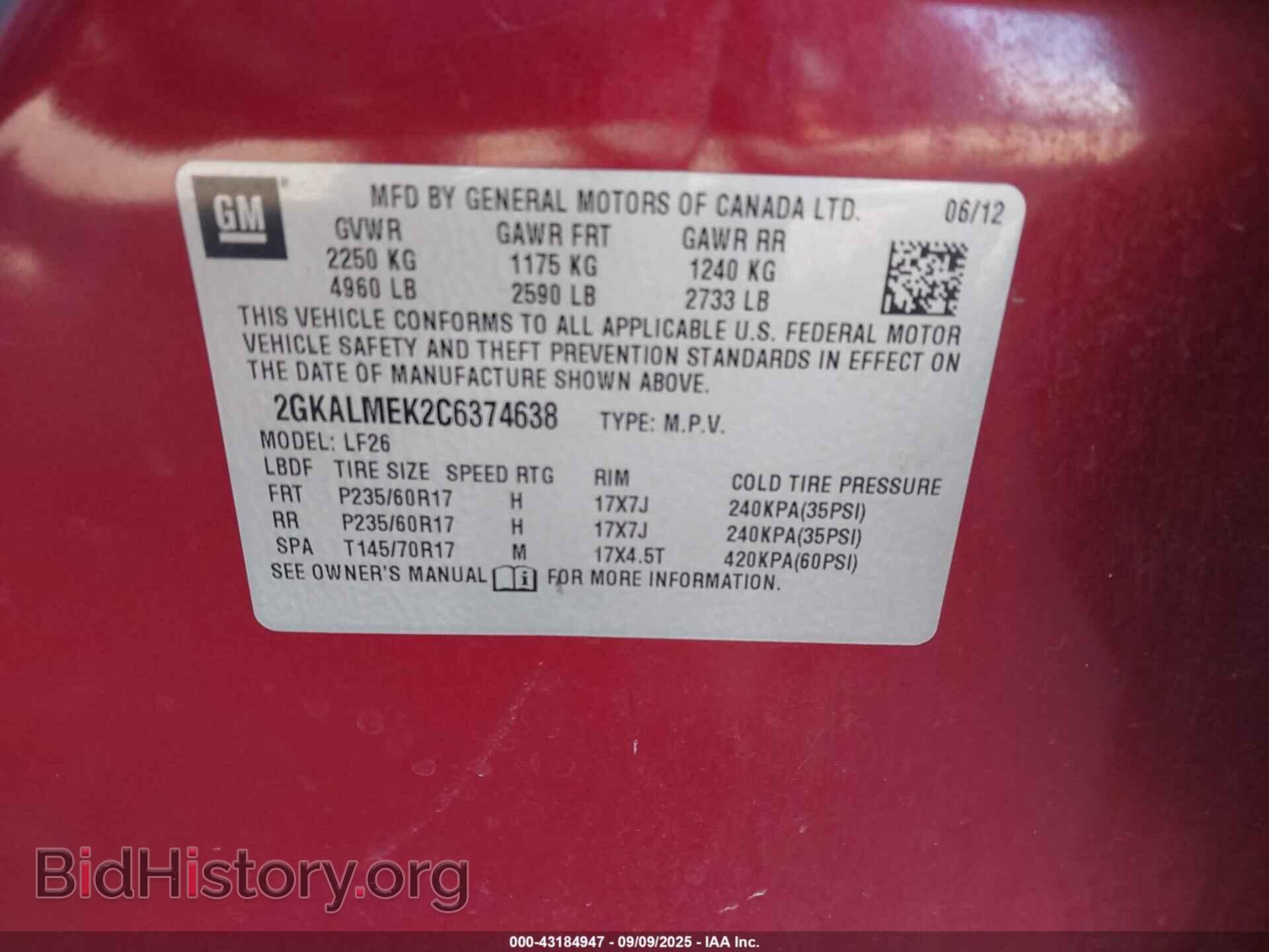 2012 GMC TERRAIN - VIN: 2GKALMEK2C6374638 - Photo 9