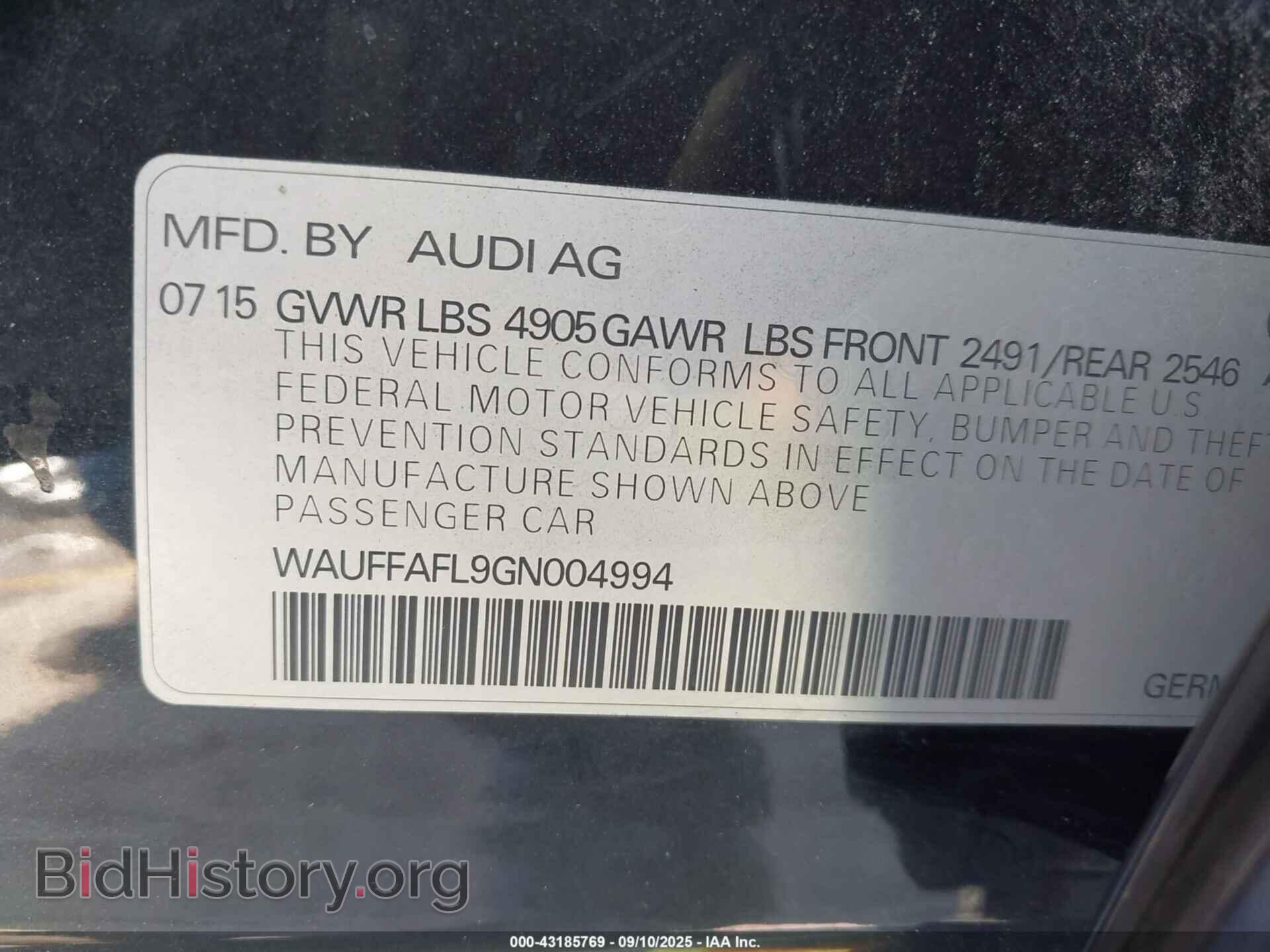 2016 AUDI A4 - VIN: WAUFFAFL9GN004994 - Фото 9