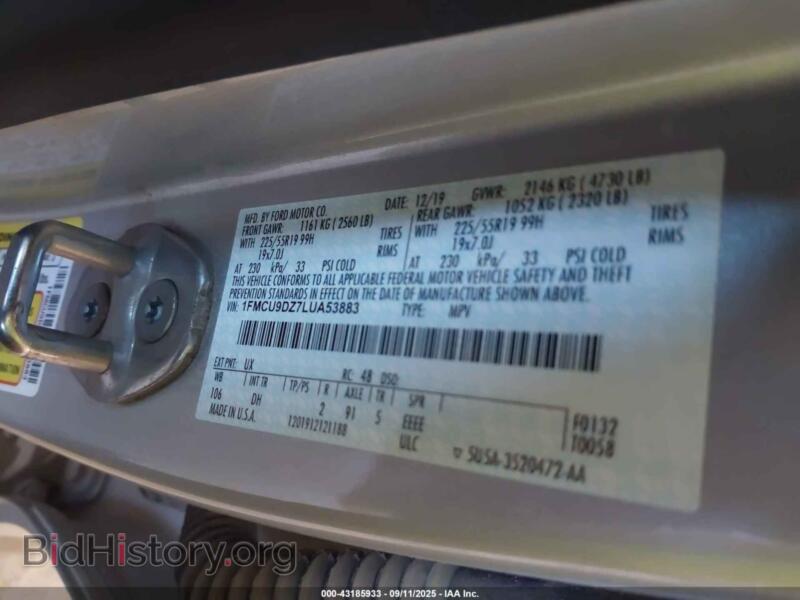 2020 Ford ESCAPE (VIN 1FMCU9DZ7LUA53883) — photo 9 of 16