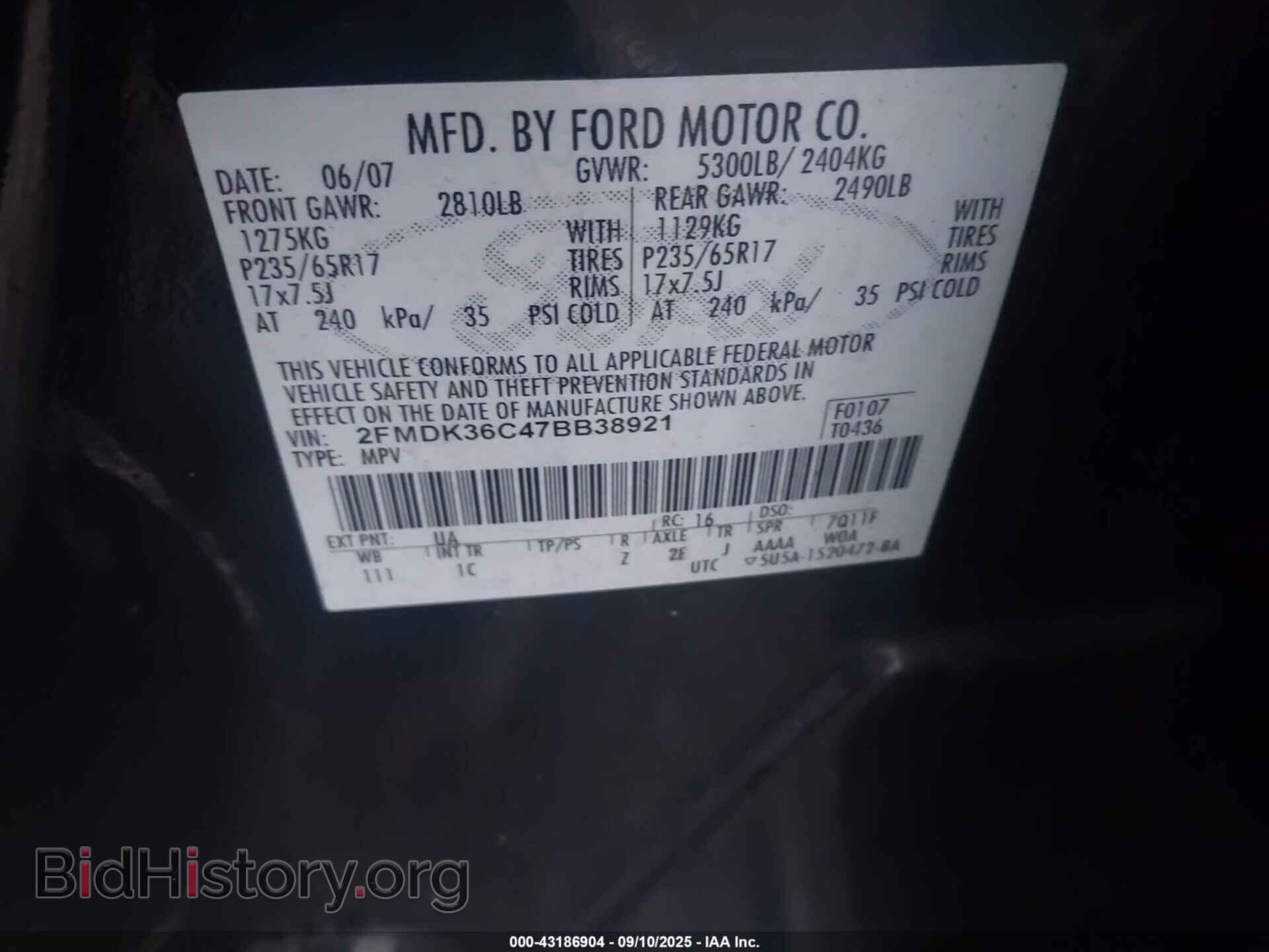2007 FORD EDGE - VIN: 2FMDK36C47BB38921 - Photo 9