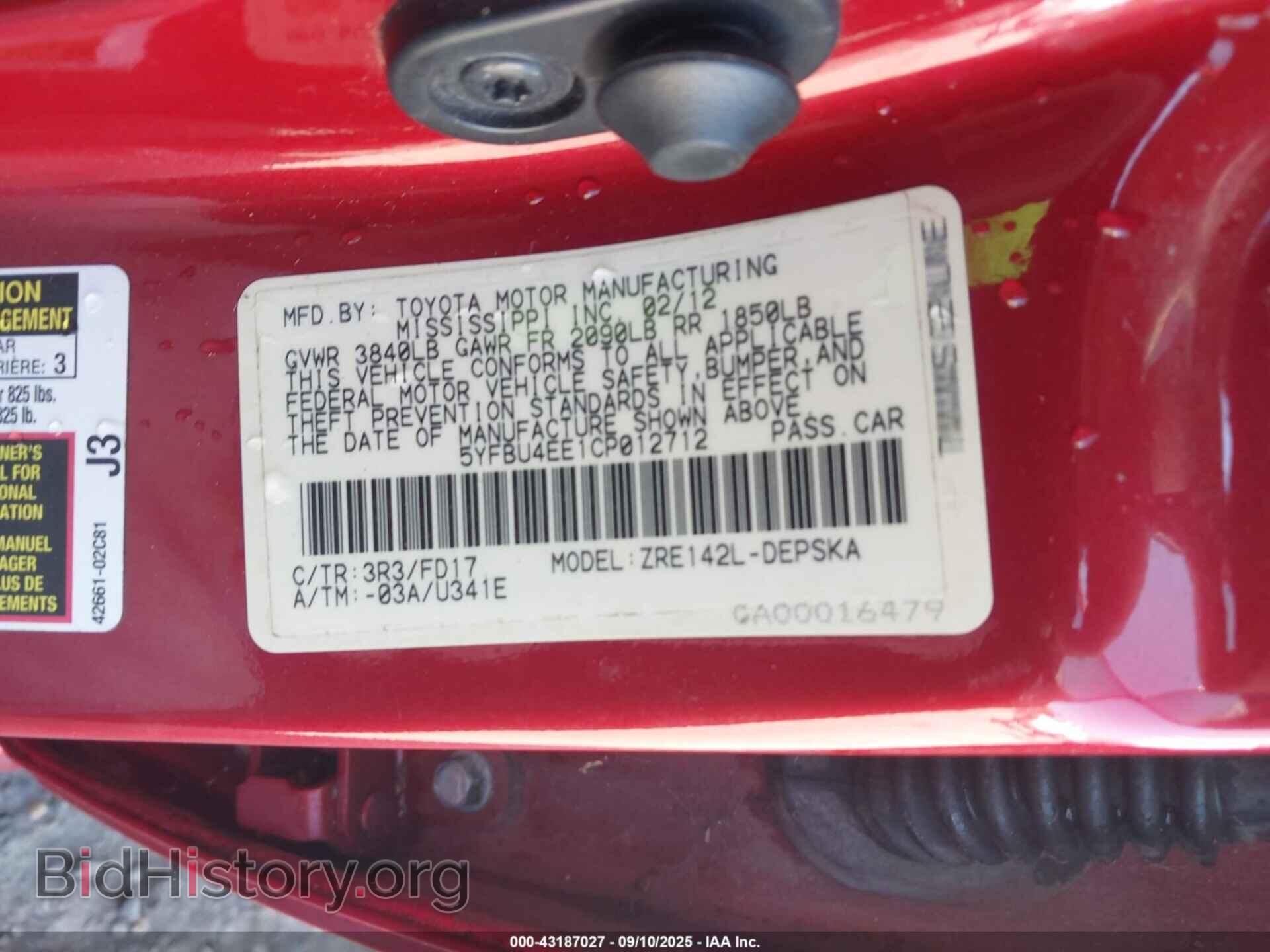 2012 TOYOTA COROLLA - VIN: 5YFBU4EE1CP012712 - Фото 9