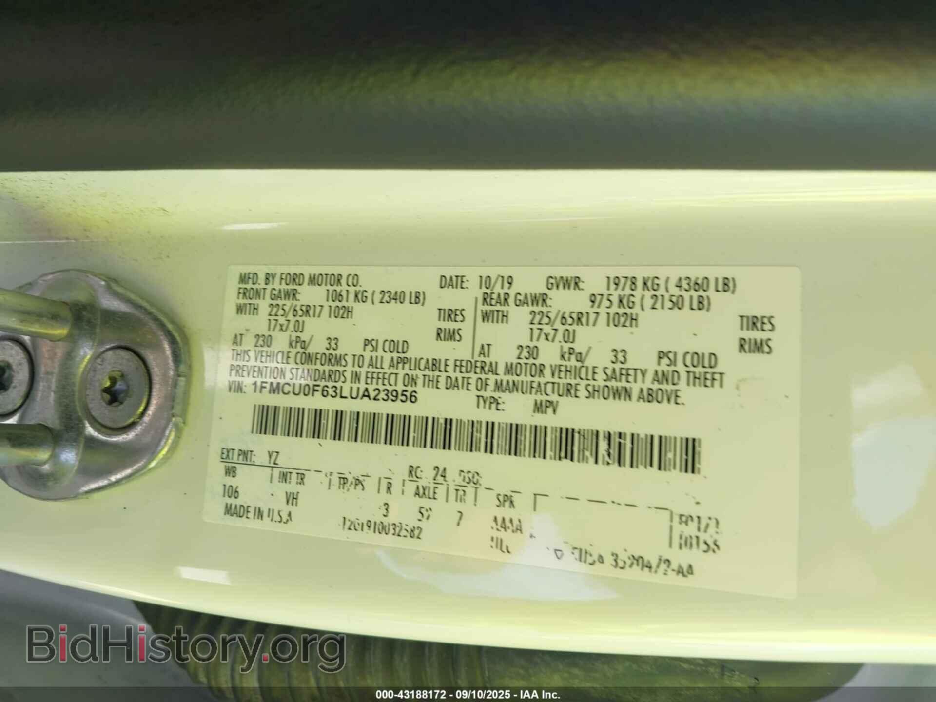 2020 FORD ESCAPE - VIN: 1FMCU0F63LUA23956 - Photo 9