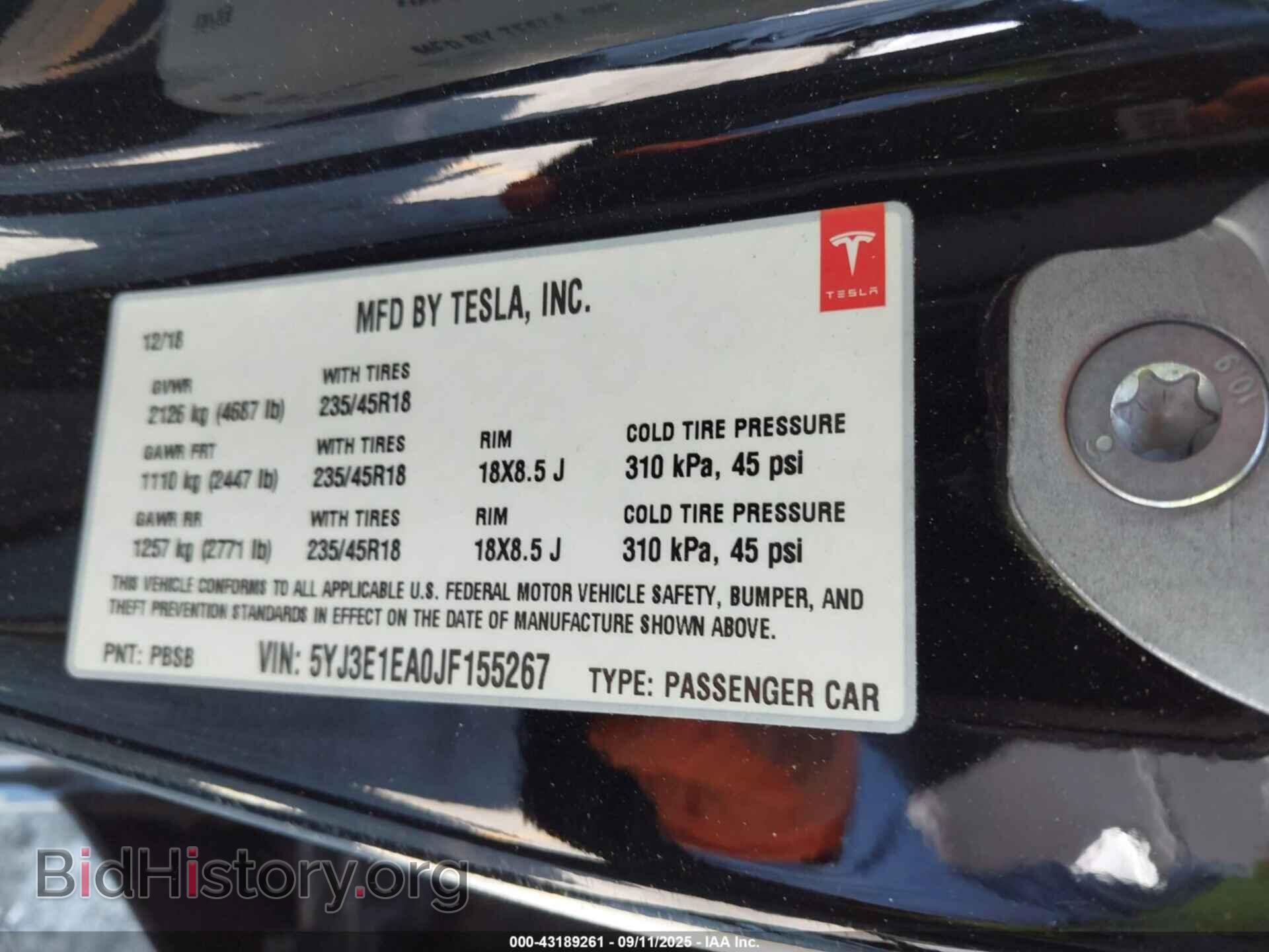 2018 TESLA MODEL 3 - VIN: 5YJ3E1EA0JF155267 - Фото 9