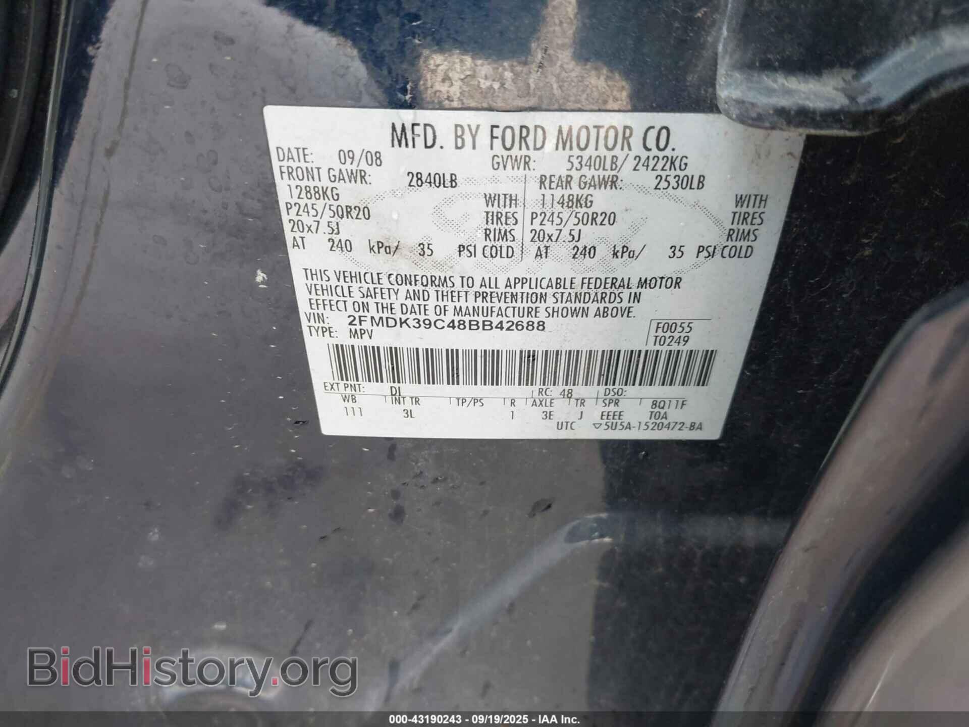 2008 FORD EDGE - VIN: 2FMDK39C48BB42688 - Фото 9