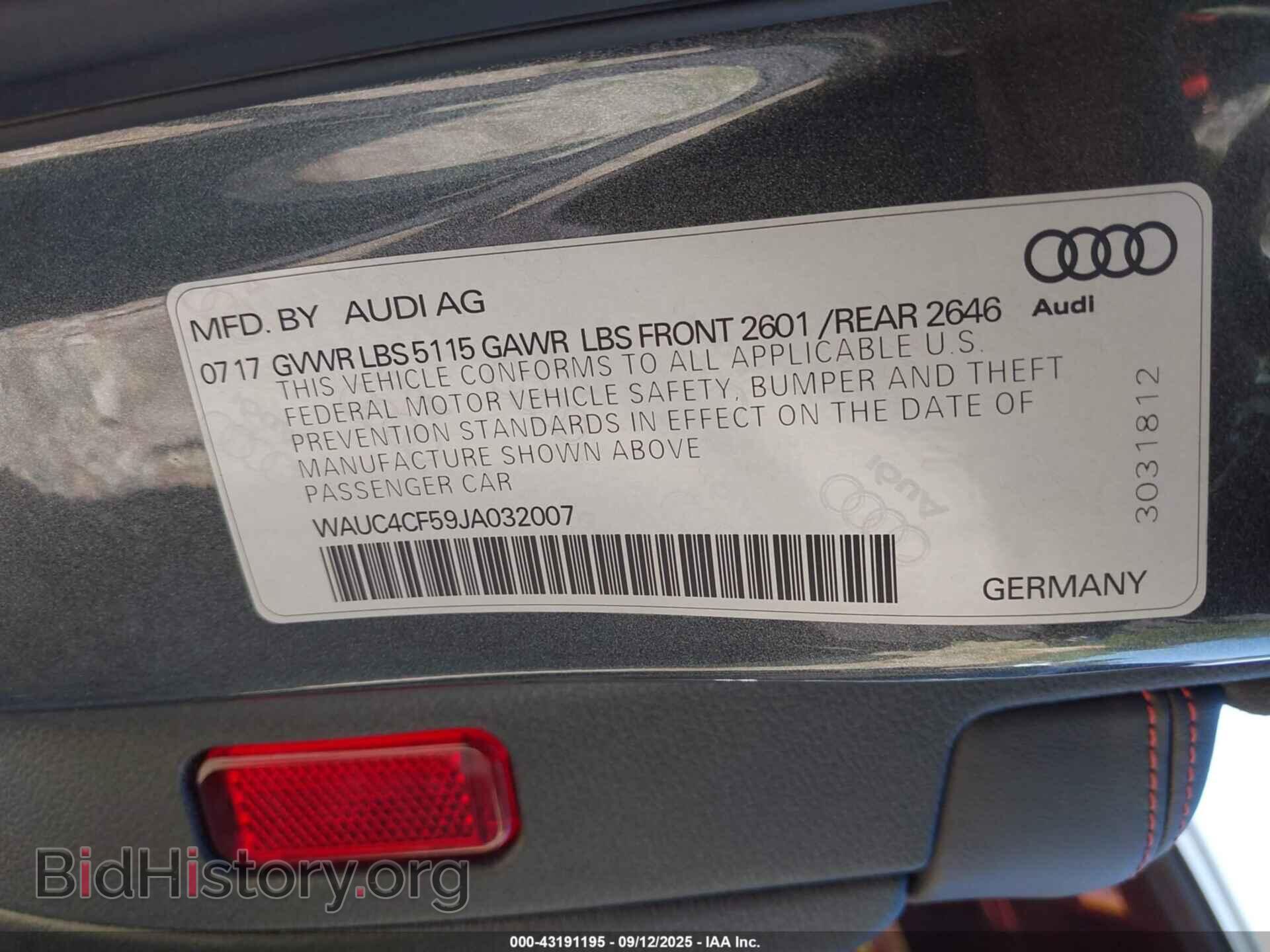 2018 AUDI S5 - VIN: WAUC4CF59JA032007 - Фото 9