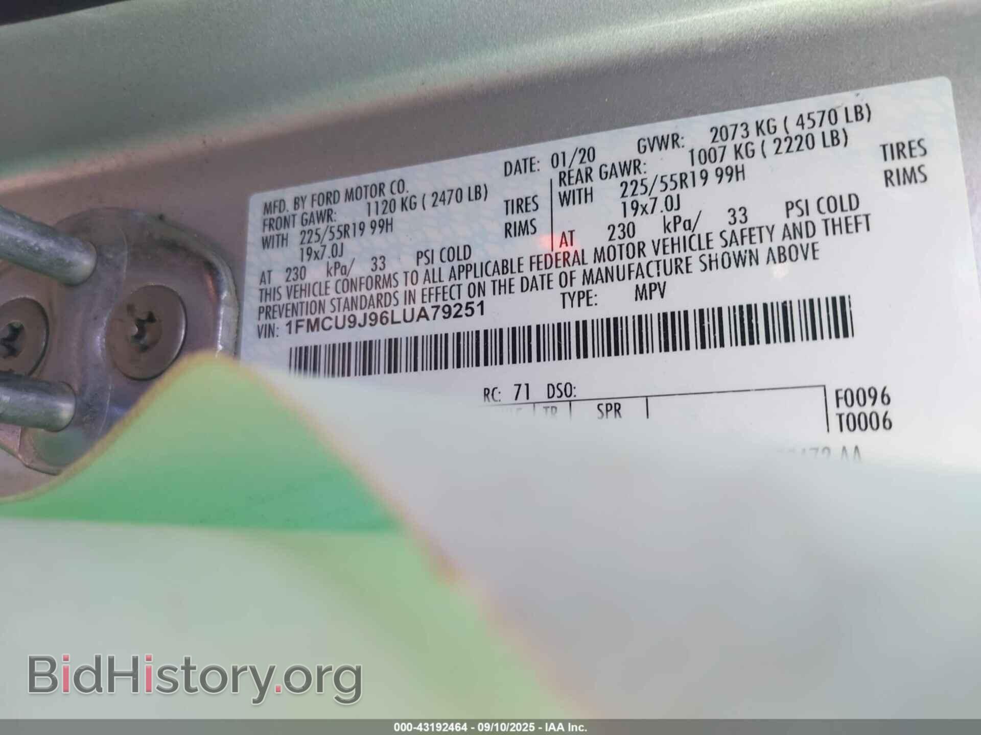 2020 FORD ESCAPE - VIN: 1FMCU9J96LUA79251 - Photo 9