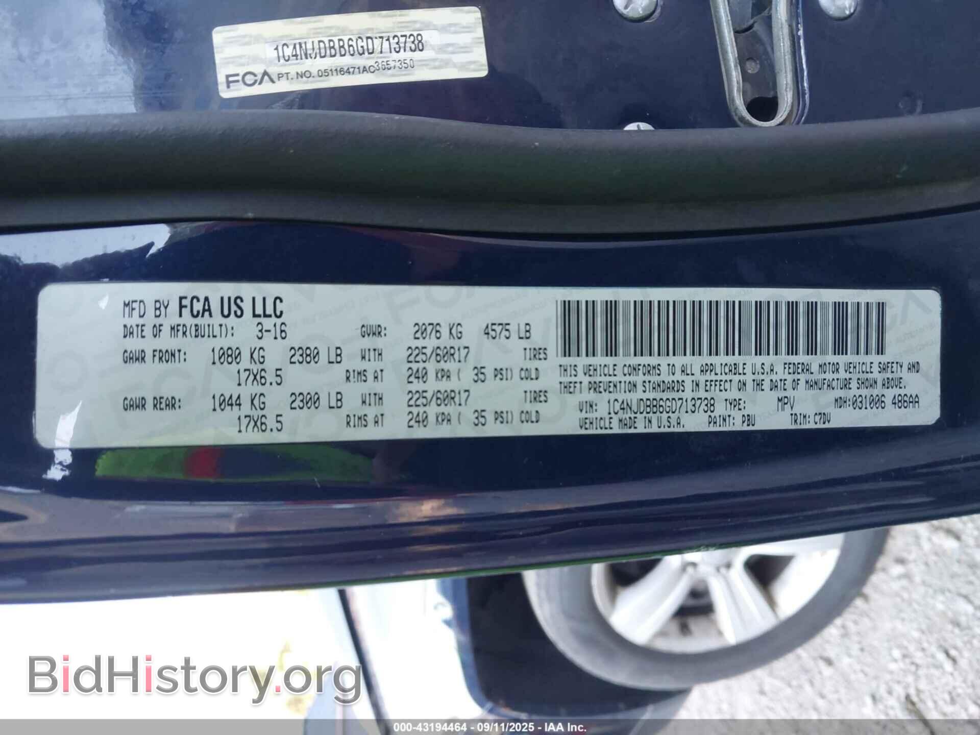 2016 JEEP COMPASS - VIN: 1C4NJDBB6GD713738 - Фото 9