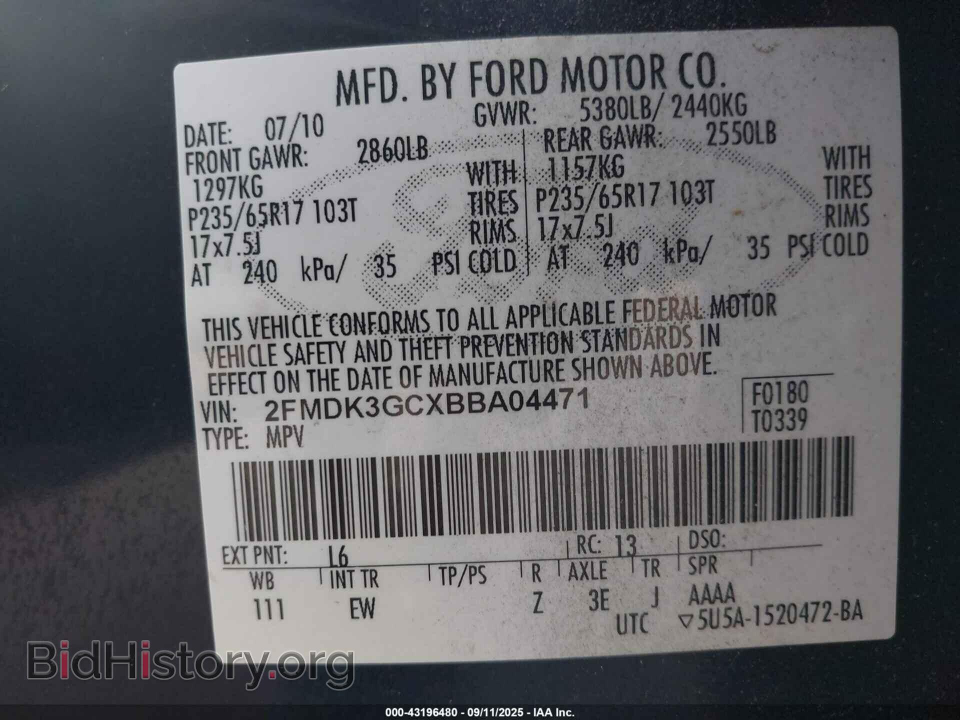2011 FORD EDGE - VIN: 2FMDK3GCXBBA04471 - Photo 9