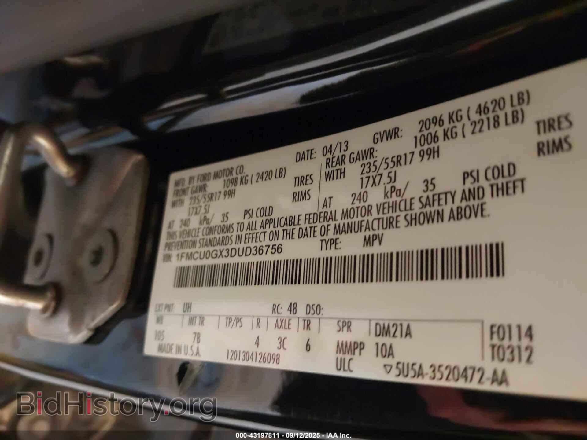 2013 FORD ESCAPE - VIN: 1FMCU0GX3DUD36756 - Фото 9
