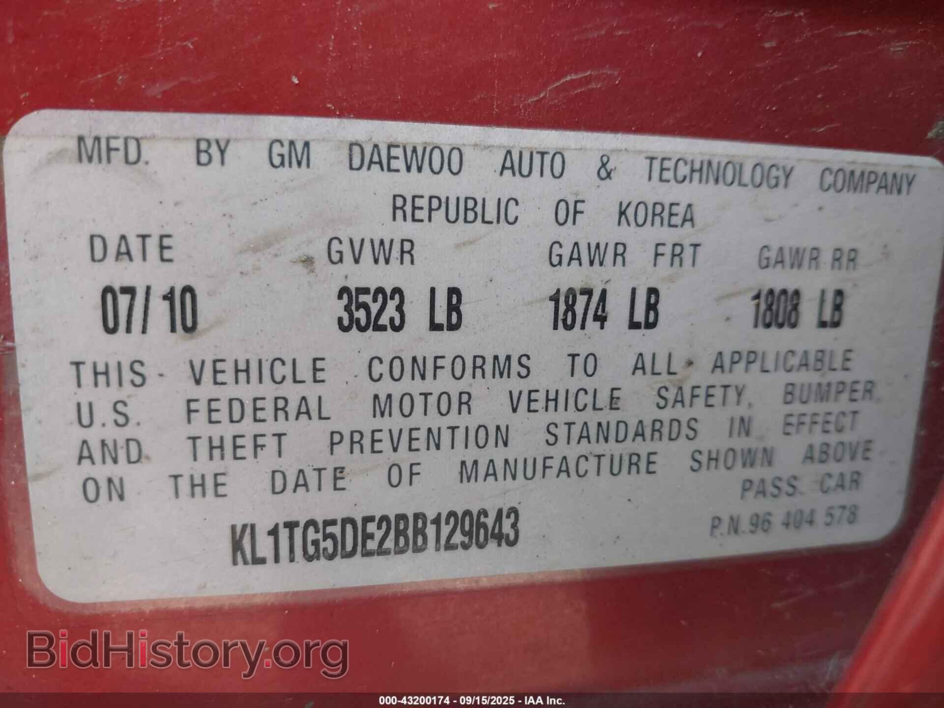 2011 CHEVROLET AVEO - VIN: KL1TG5DE2BB129643 - Фото 9