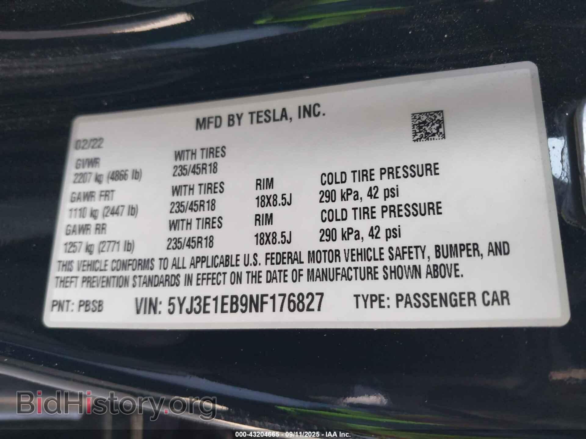 2022 TESLA MODEL 3 - VIN: 5YJ3E1EB9NF176827 - Фото 9