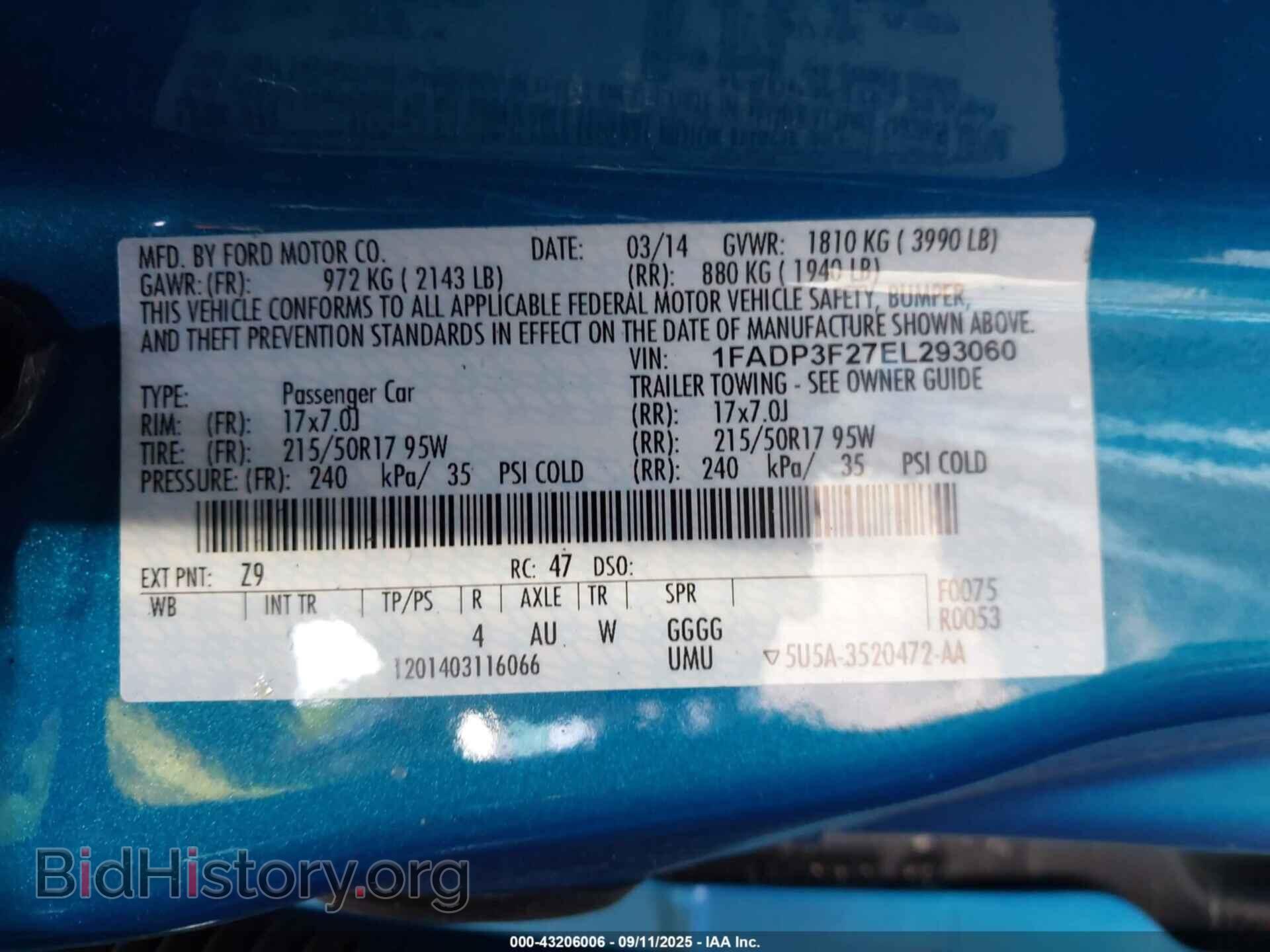 2014 FORD FOCUS - VIN: 1FADP3F27EL293060 - Фото 9