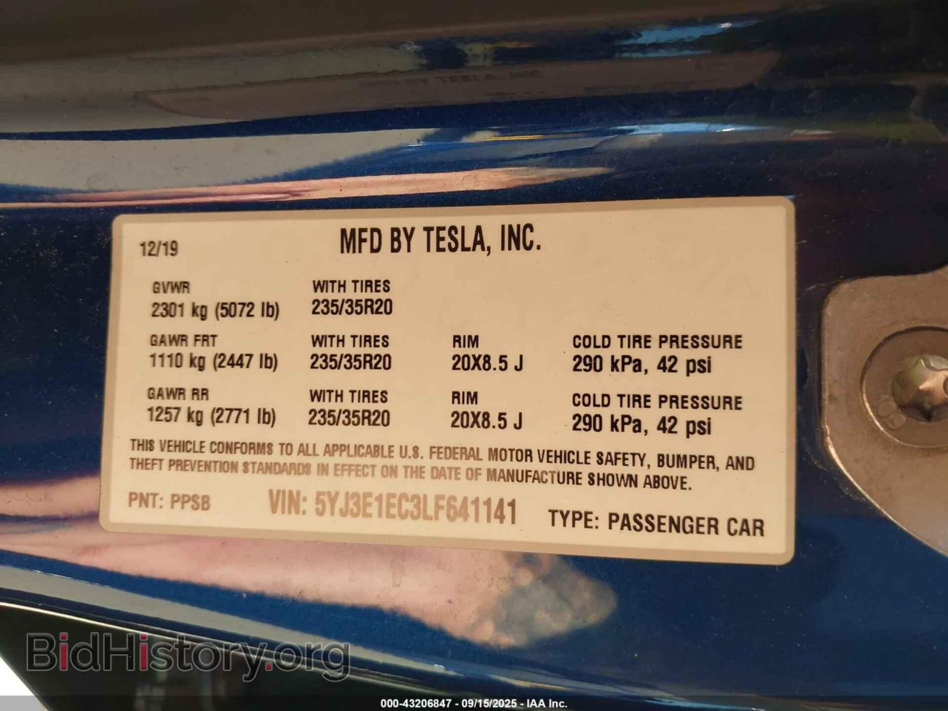 2020 TESLA MODEL 3 - VIN: 5YJ3E1EC3LF641141 - Фото 9
