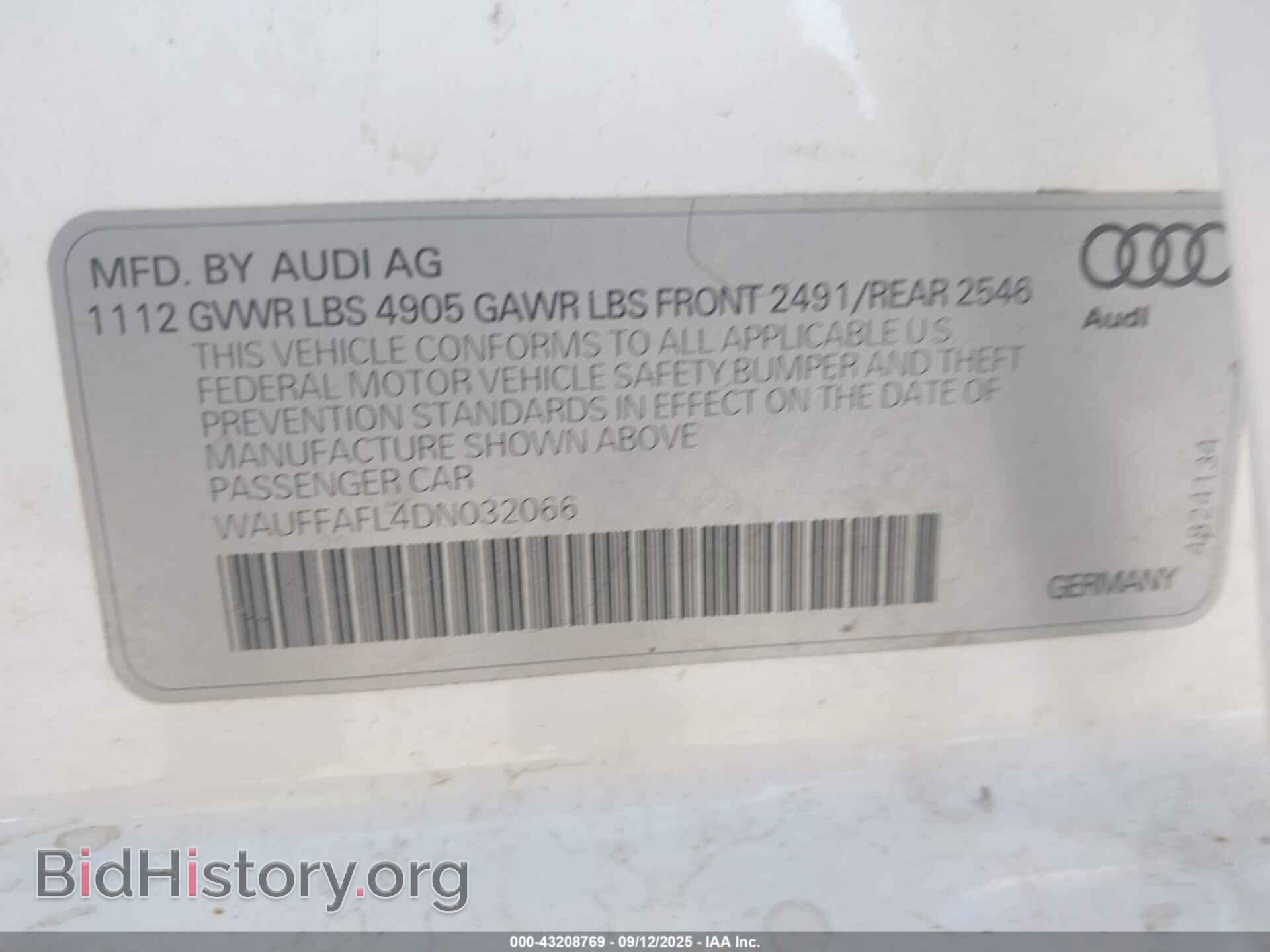 2013 AUDI A4 - VIN: WAUFFAFL4DN032066 - Фото 9