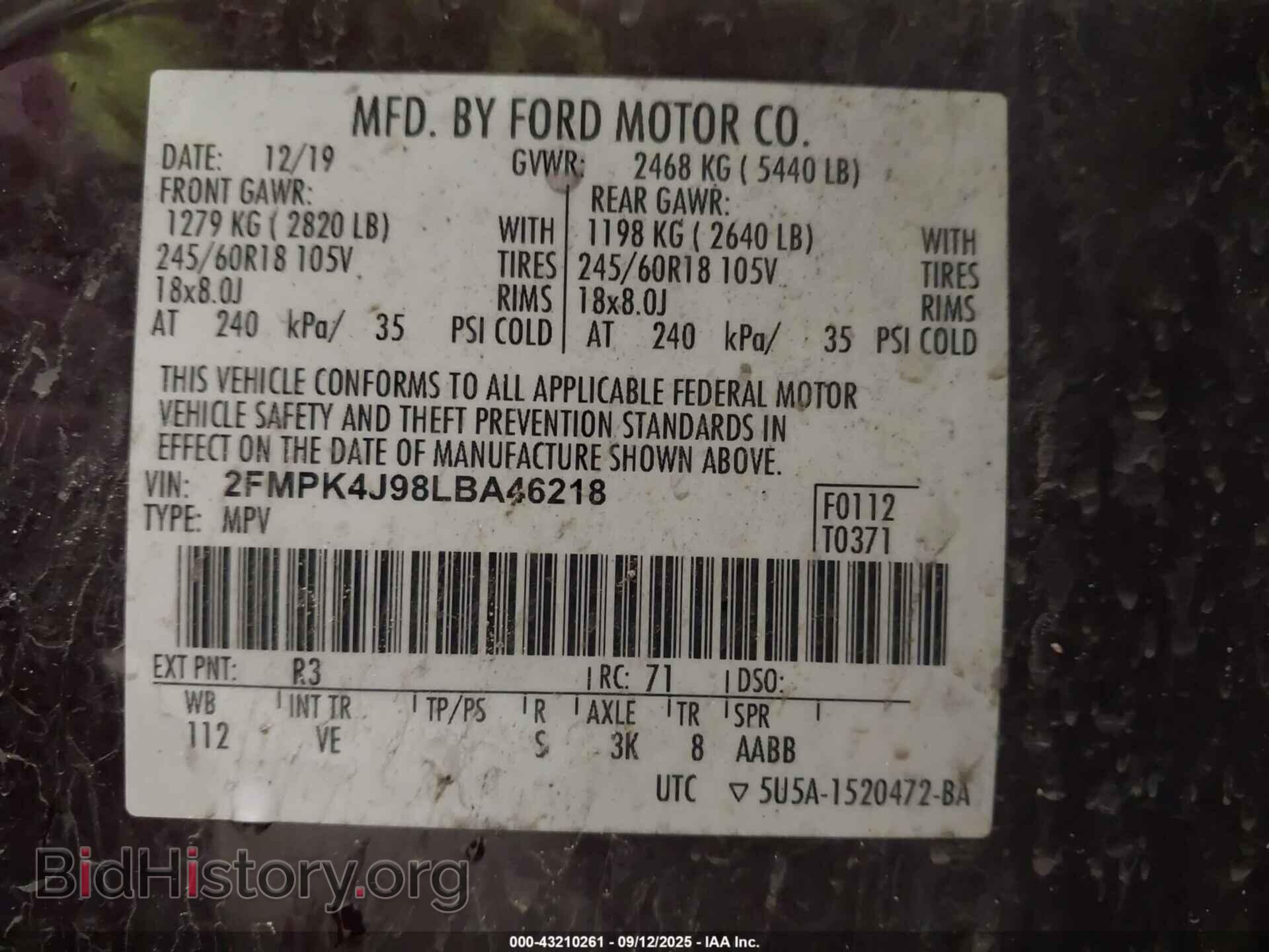 2020 FORD EDGE - VIN: 2FMPK4J98LBA46218 - Photo 9