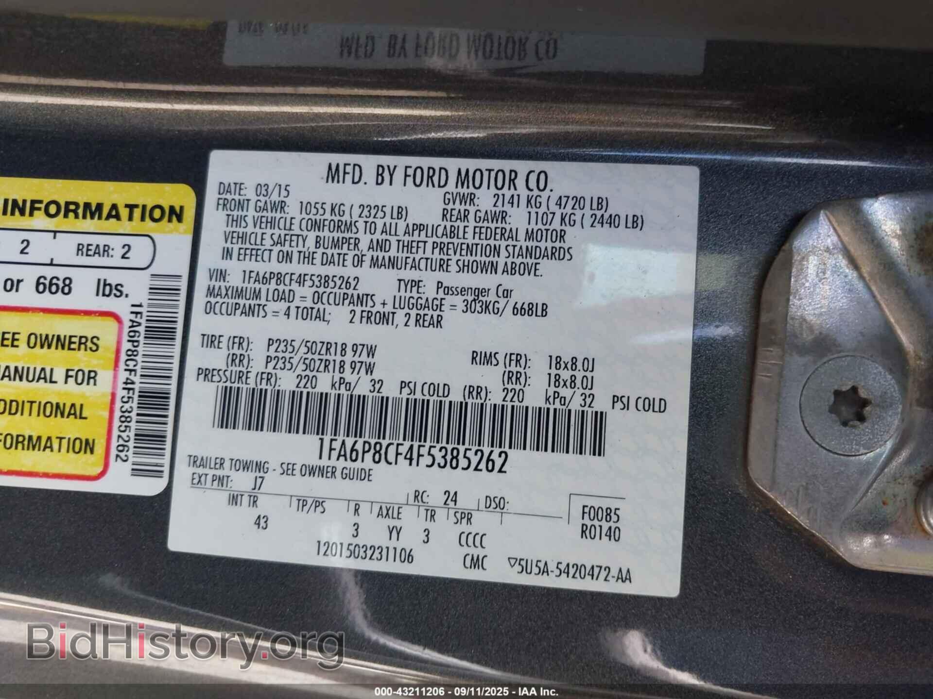 2015 FORD MUSTANG - VIN: 1FA6P8CF4F5385262 - Фото 9