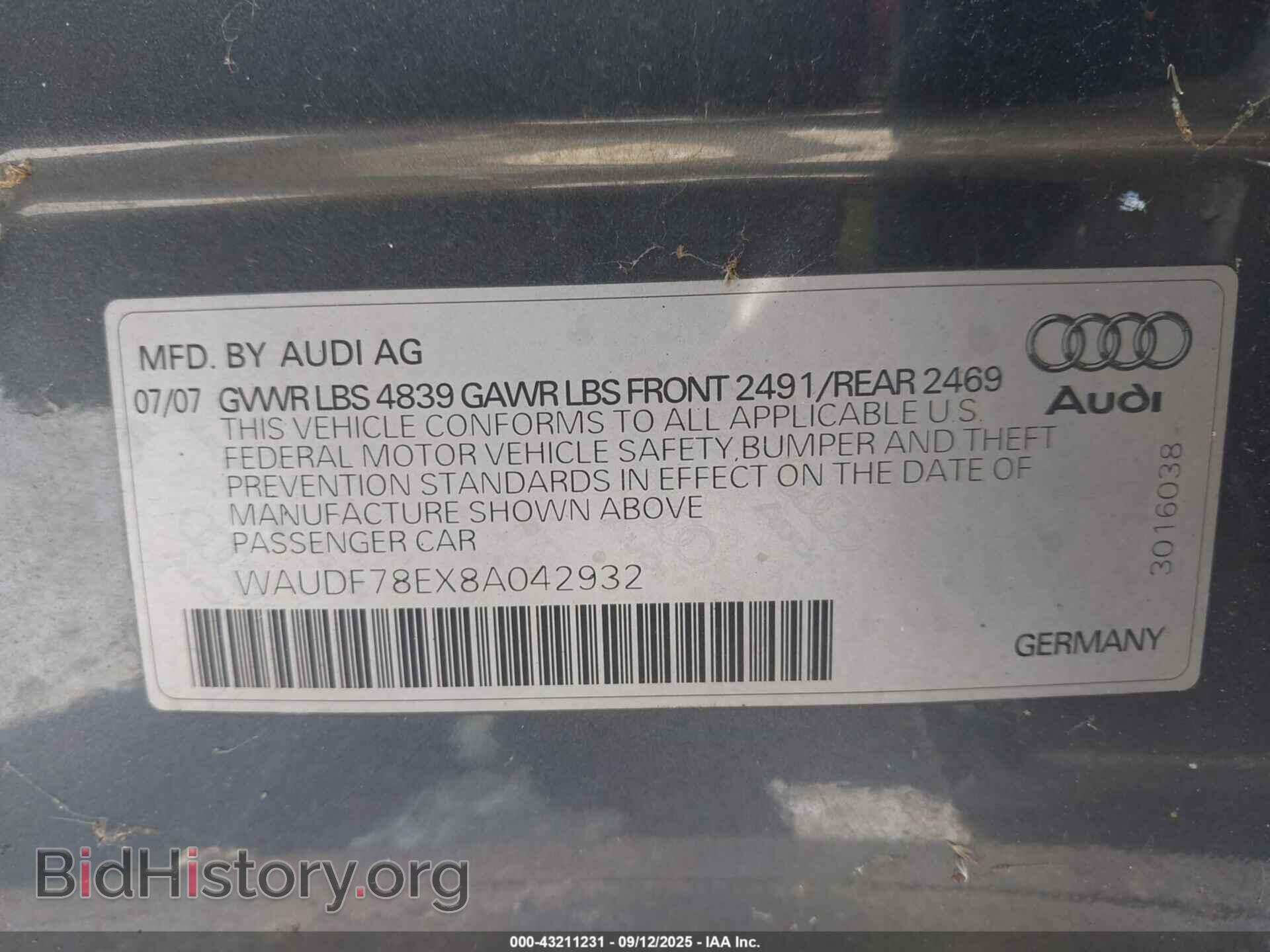 2008 AUDI A4 - VIN: WAUDF78EX8A042932 - Photo 9