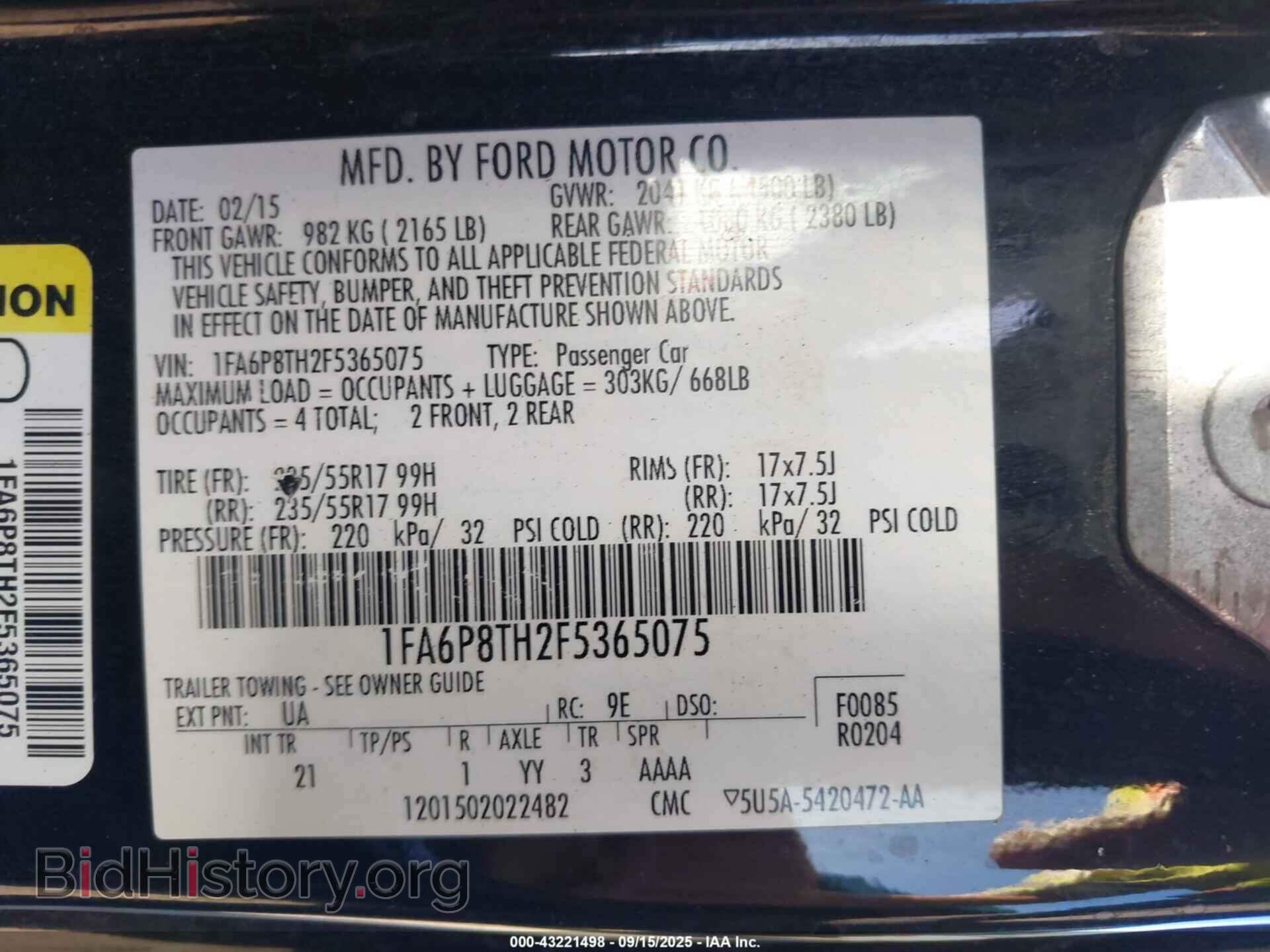 2015 FORD MUSTANG - VIN: 1FA6P8TH2F5365075 - Фото 9