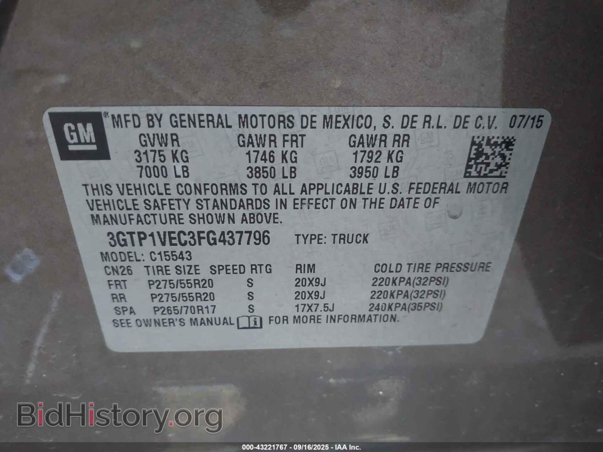 2015 GMC SIERRA 1500 - VIN: 3GTP1VEC3FG437796 - Фото 9